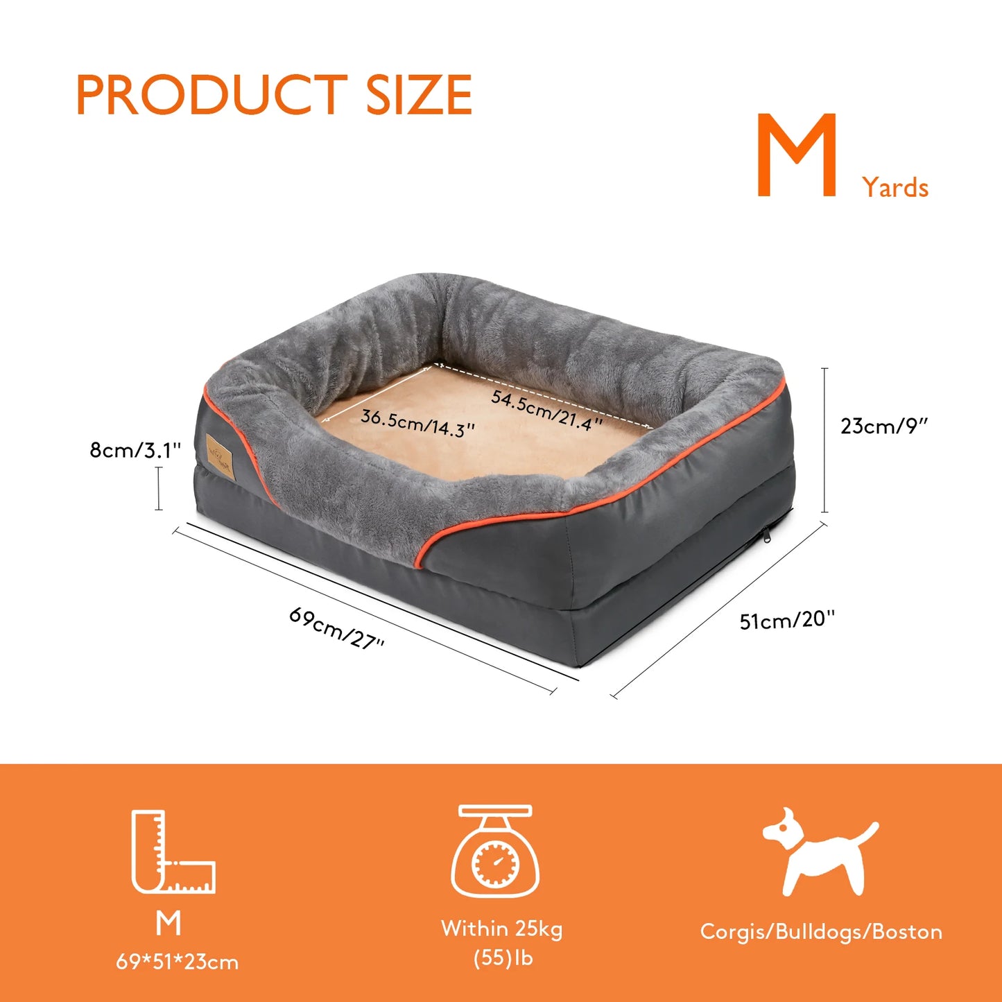 BINGOPAW Waterproof Orthopedic Memory Foam Dog Bed With Bolstered Sides