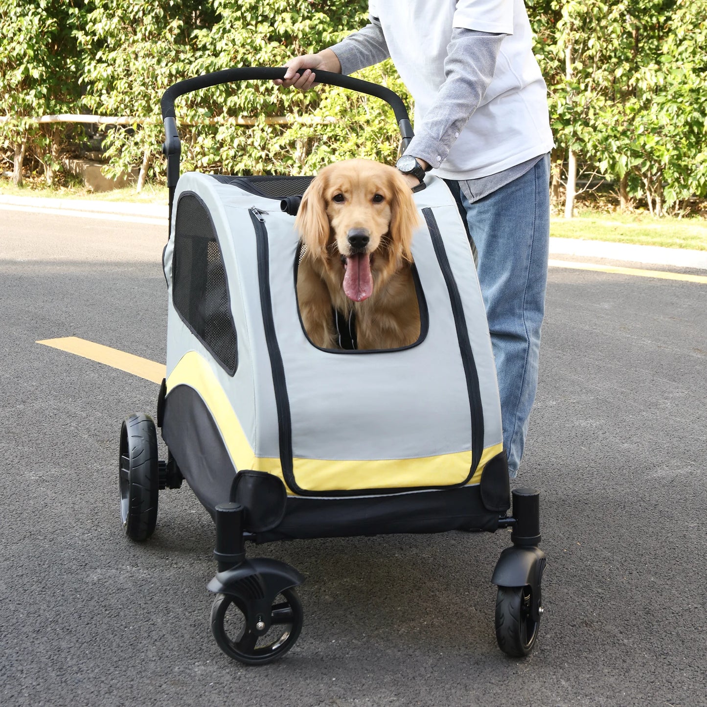 Portable Four Wheel Dog Stroller Foldable Carrier For Large Dogs
