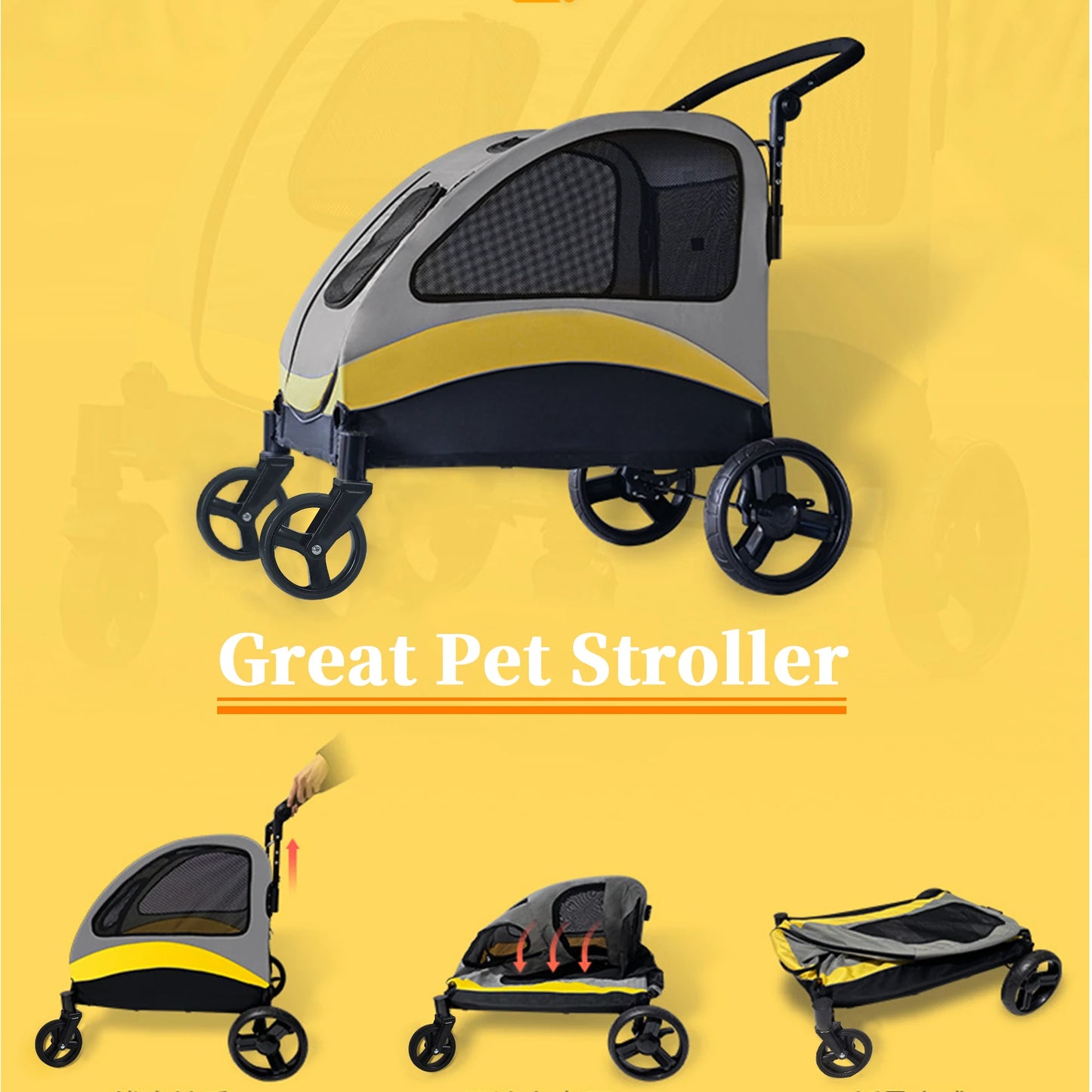 Portable Four Wheel Dog Stroller Foldable Carrier For Large Dogs