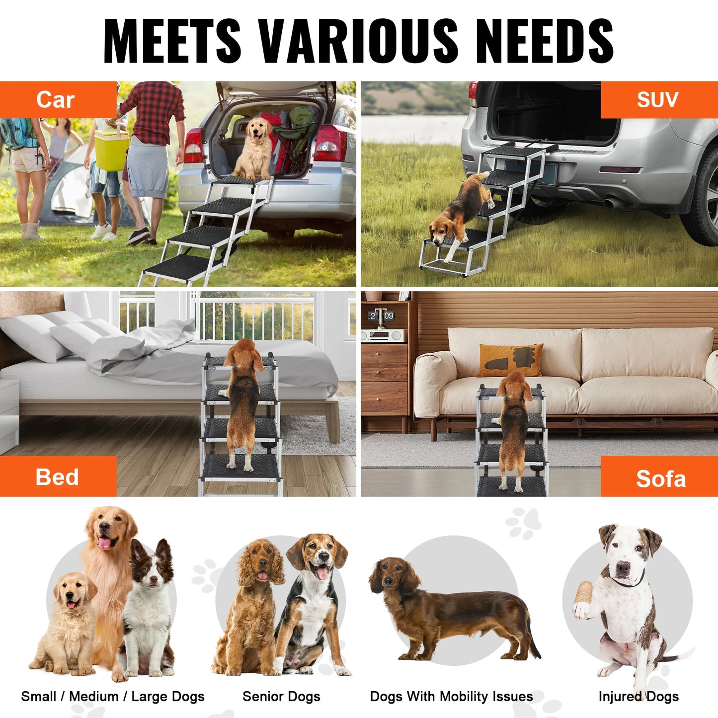 SucceBuy Dog Car Stair Folding Portable Pet Steps Lightweight Aluminum