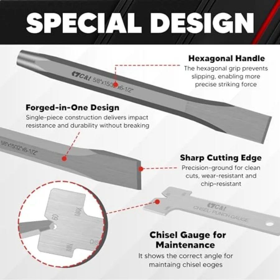 Punch And Chisel Set With Storage Pouch Taper Punch Cold Chisels Center Punch