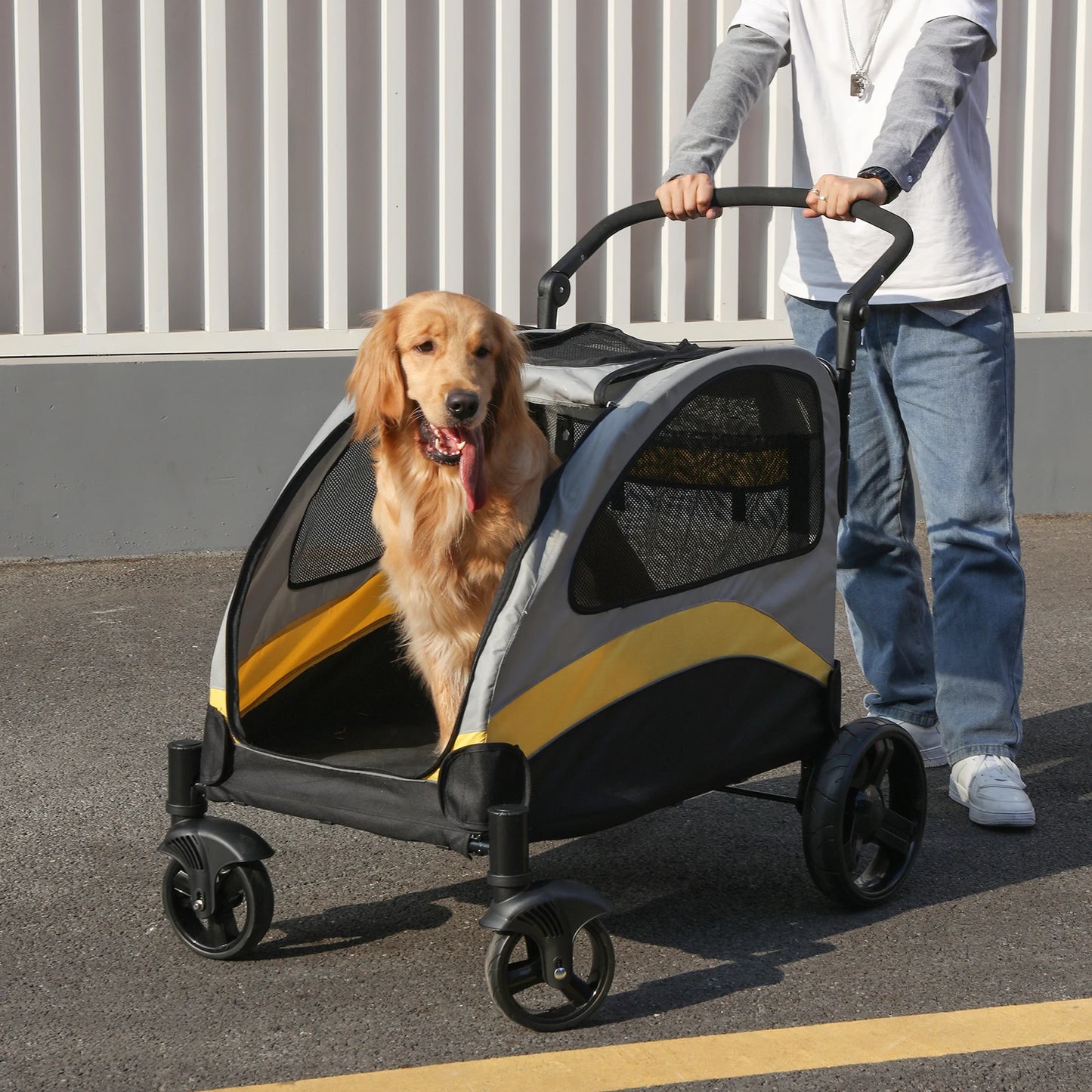 Portable Four Wheel Dog Stroller Foldable Carrier For Large Dogs
