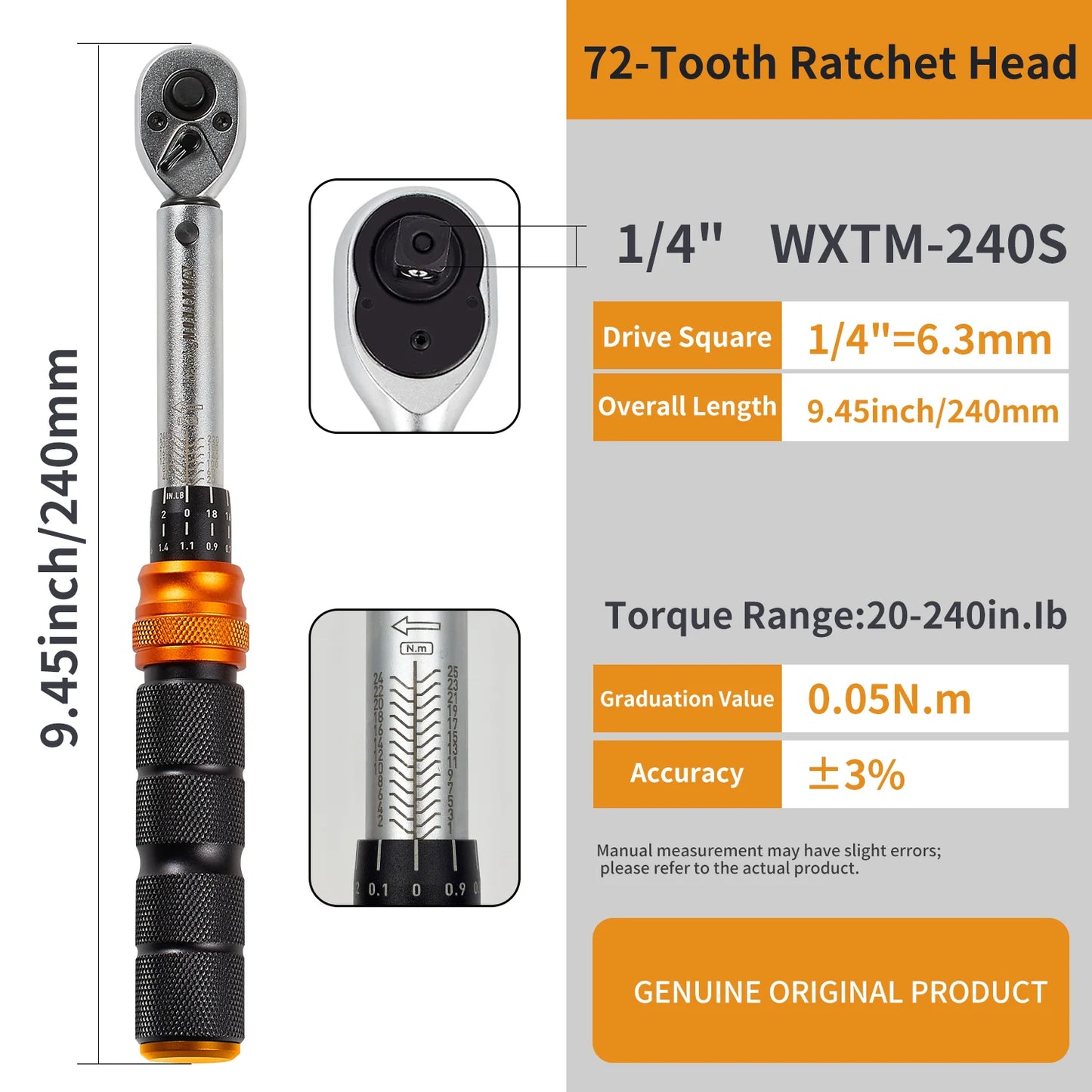 WAXTRON Torque Wrench 1-220 Nm High Precision 3 Drive Sizes