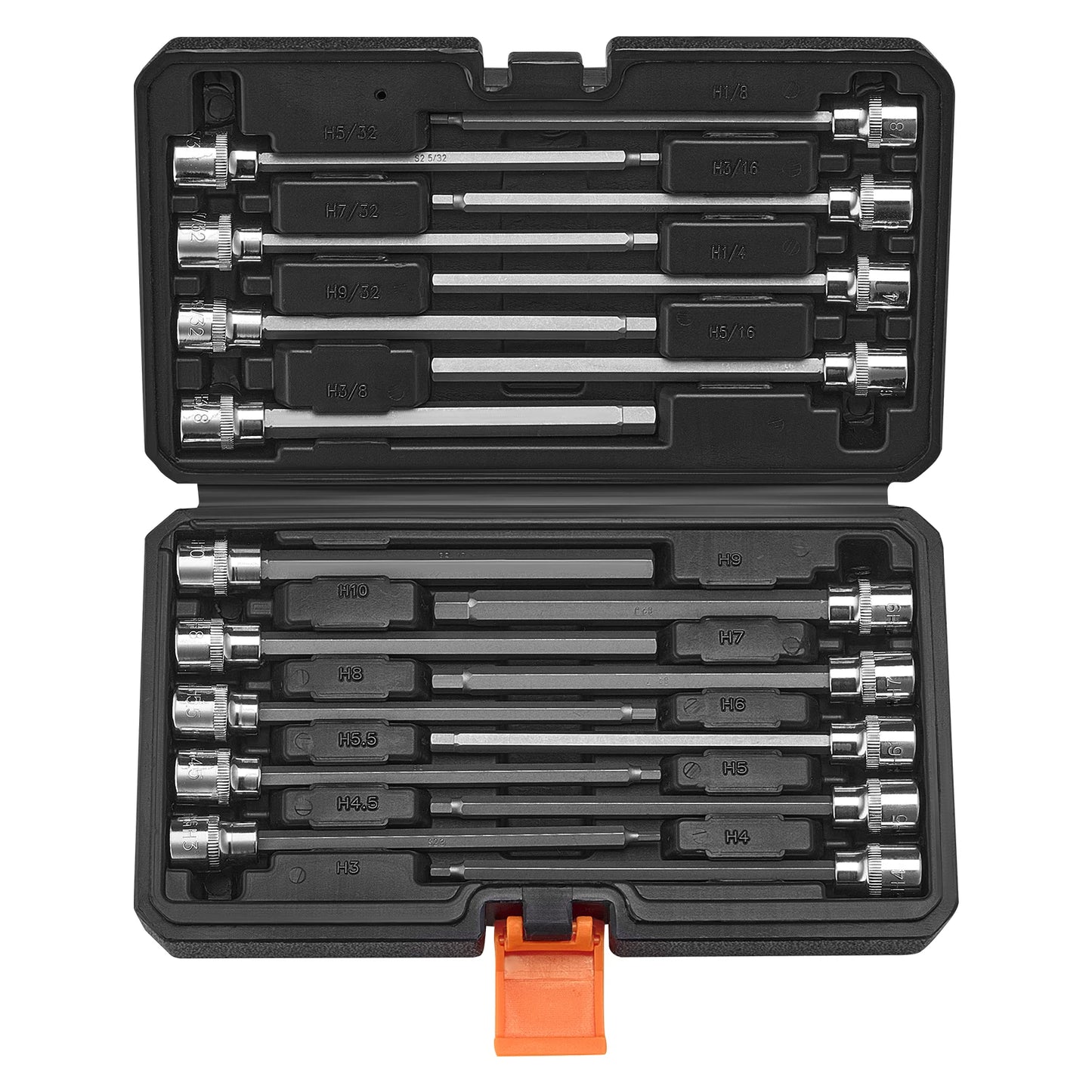 SucceBuy Extra Long Allen Hex Bit Socket Set 18 Piece S2 Alloy CrV Steel