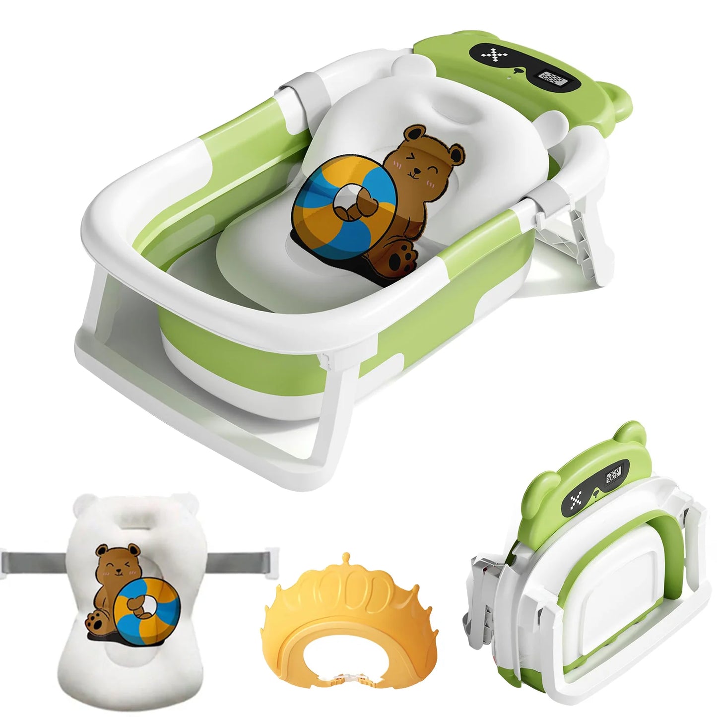 Foldable Baby Bath Tub With Cushion Thermometer For Newborns