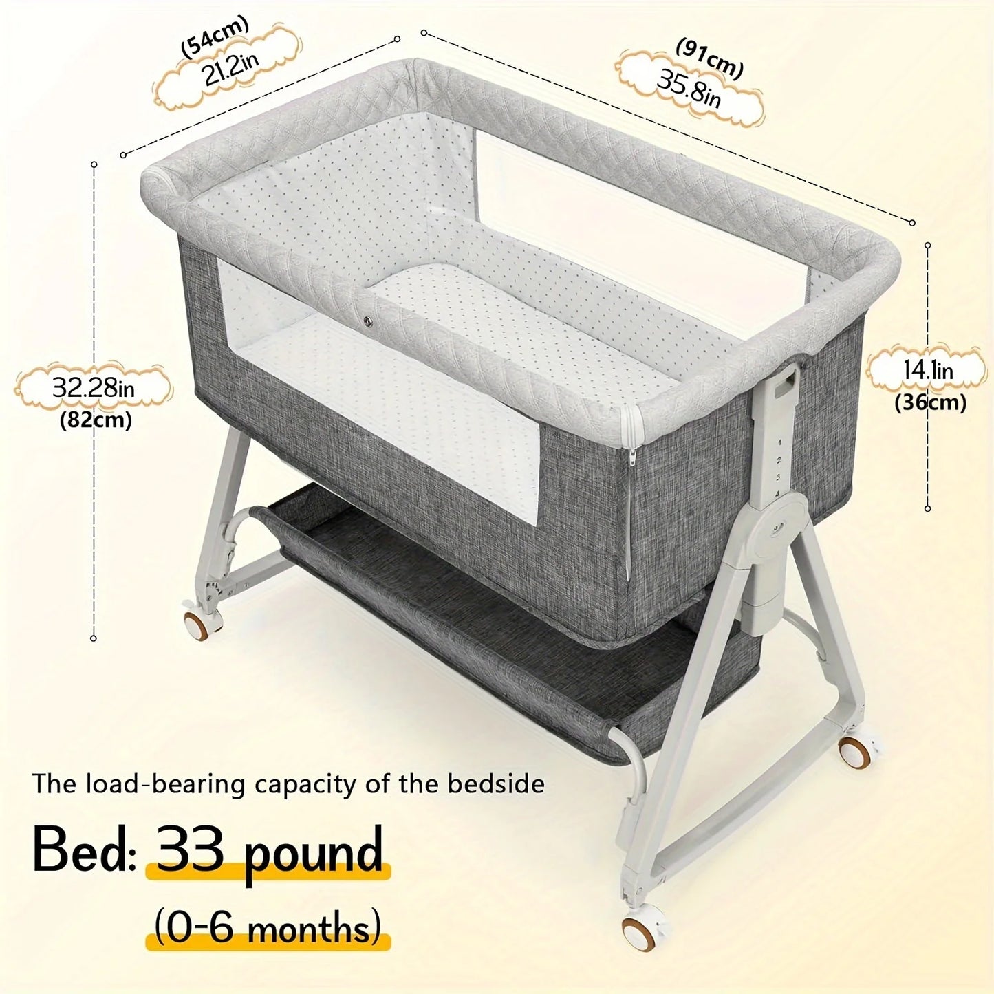 Baby Bassinet Bedside Sleeper 3 In 1 With Wheels Portable