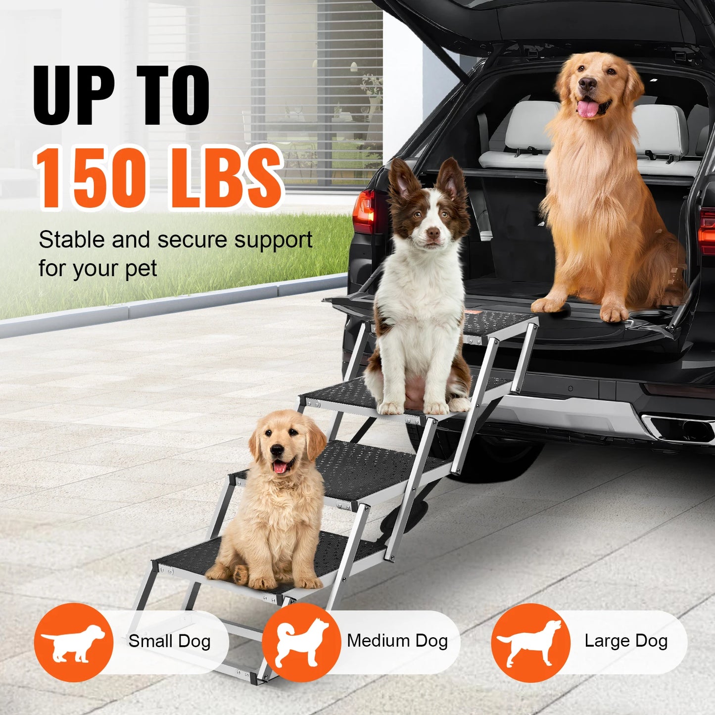 SucceBuy Dog Car Stair Folding Portable Pet Steps Lightweight Aluminum