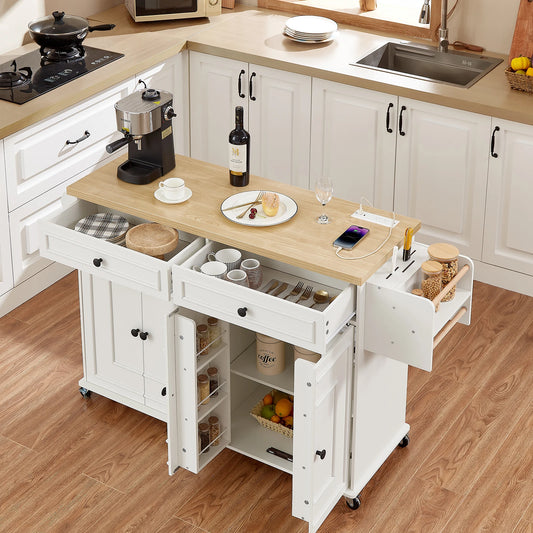 Mobile Kitchen Island Cart With Drop Leaf Outlet Spice Rack