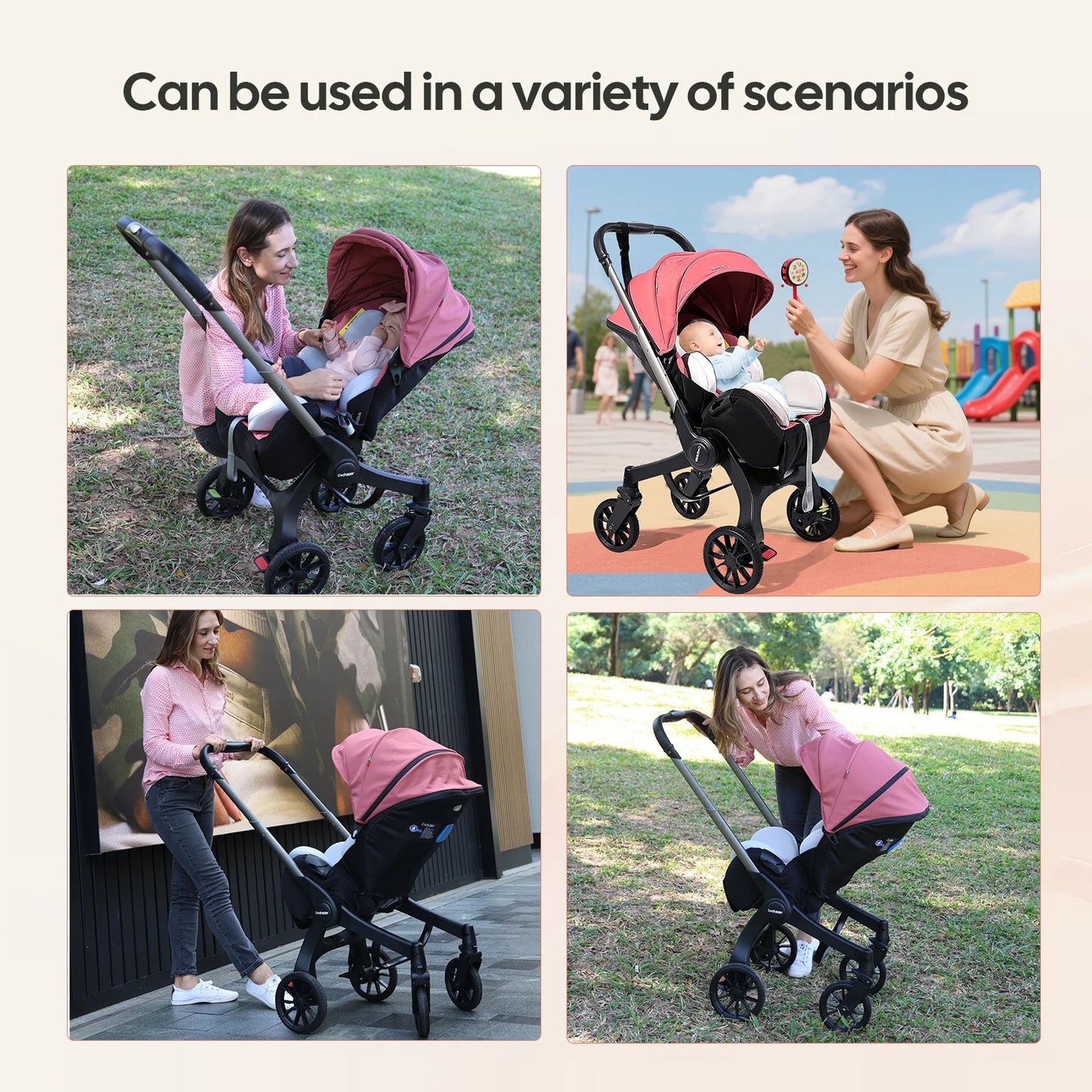 Camping cart, Foldable baby stroller, adjustable backrest, can be pushed in two directions, Suitable for traveling in autumn