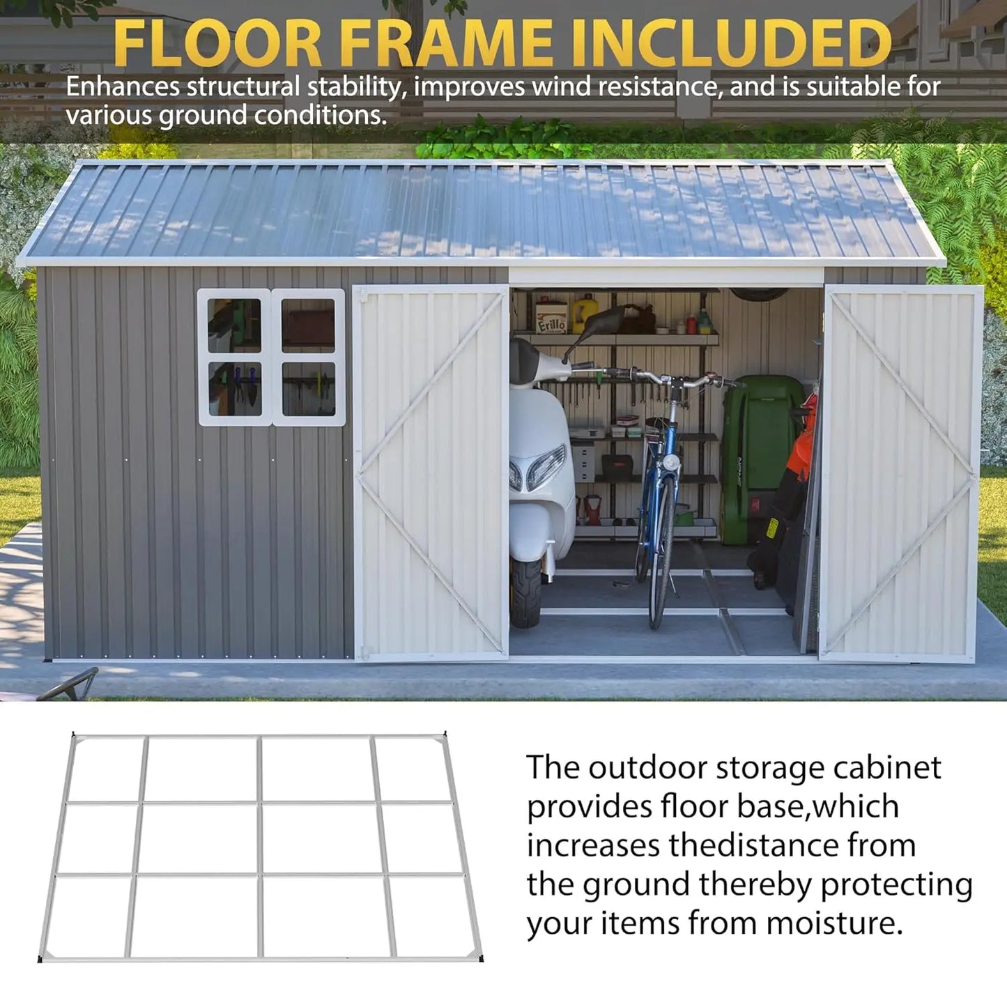 Heavy Duty Metal Storage Shed With Floor Frame And Window