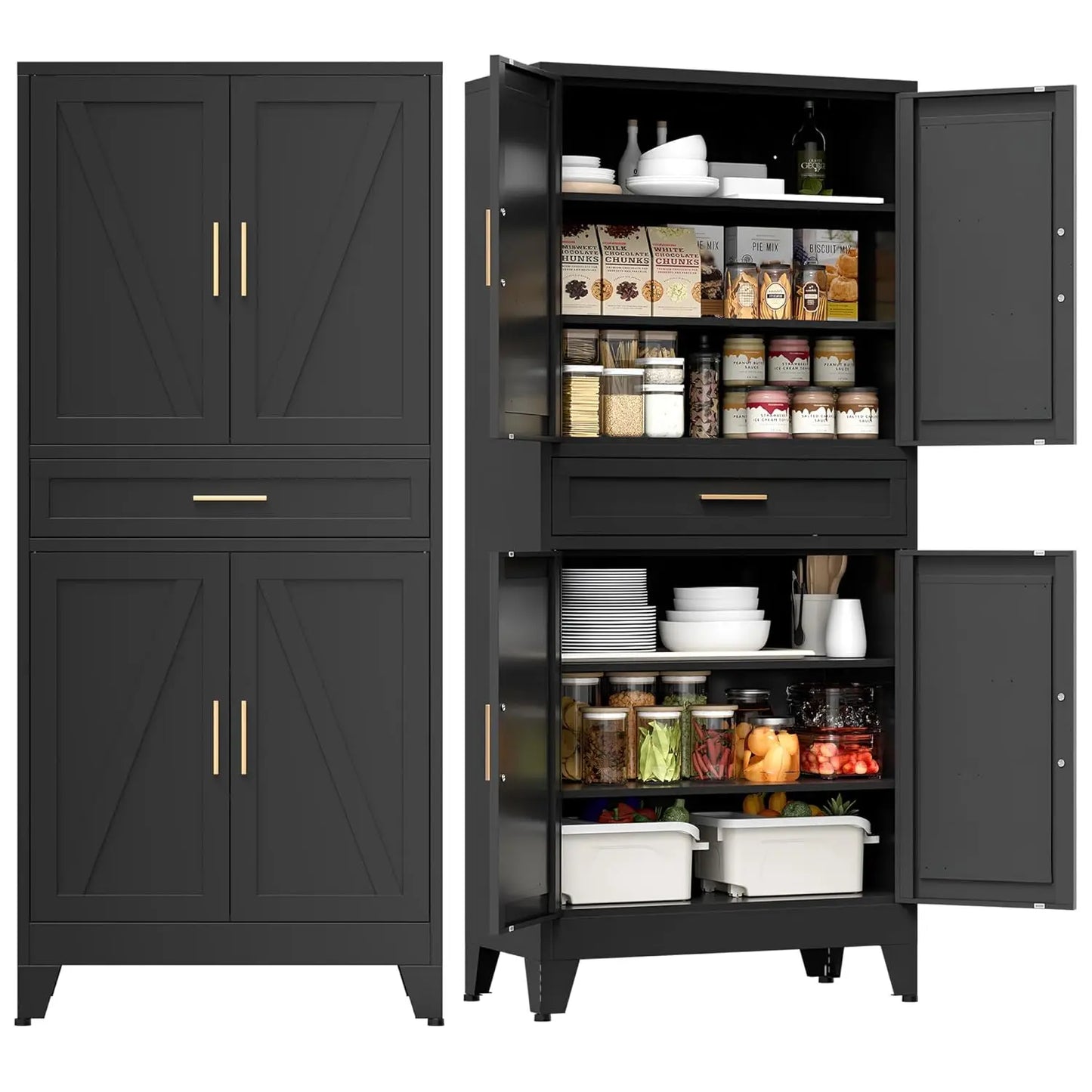 Farmhouse Storage Kitchen Pantry Cabinet 4 Barn Doors And Adjustable Shelves