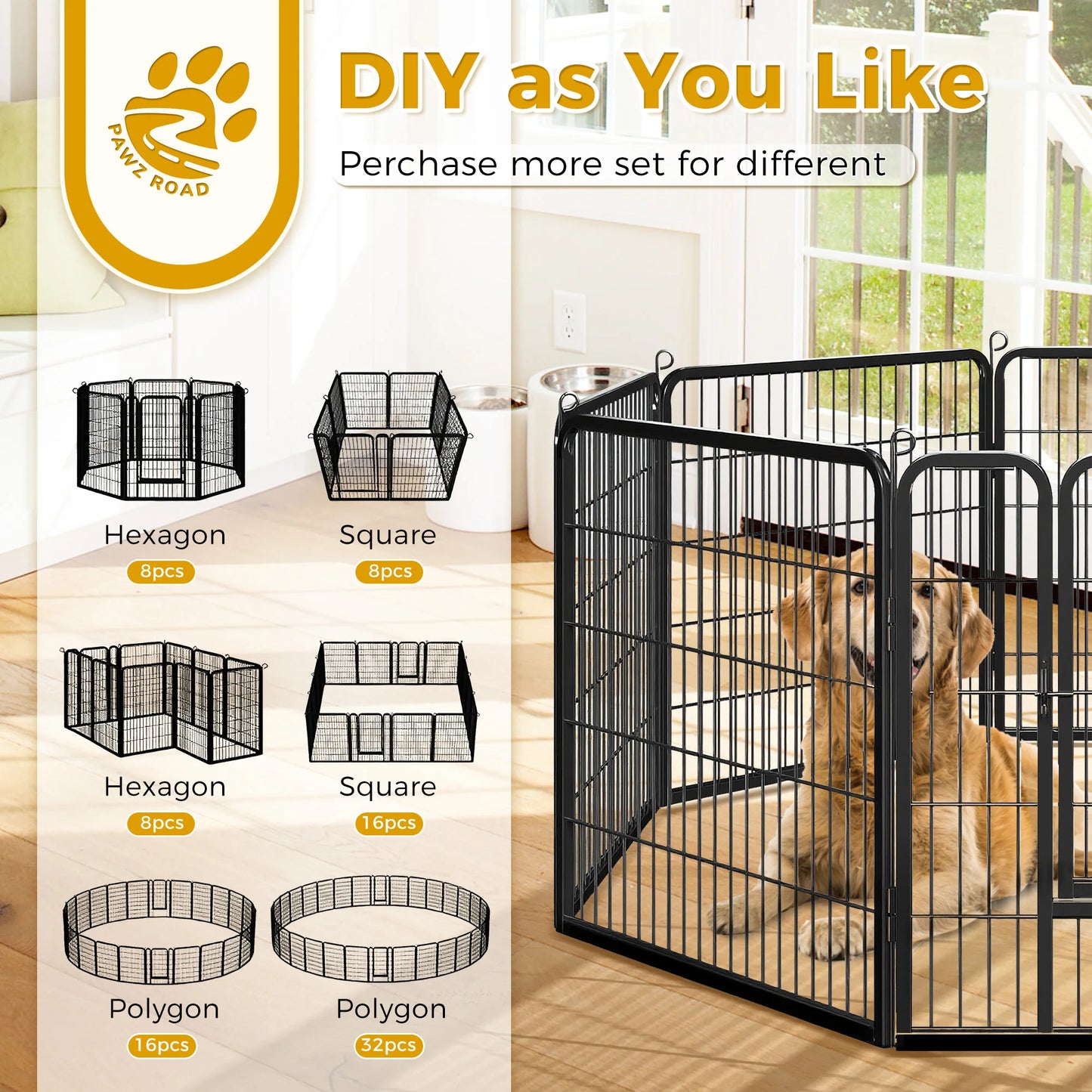 Dog Playpen With Door Foldable Metal Pet Fence Indoor Outdoor