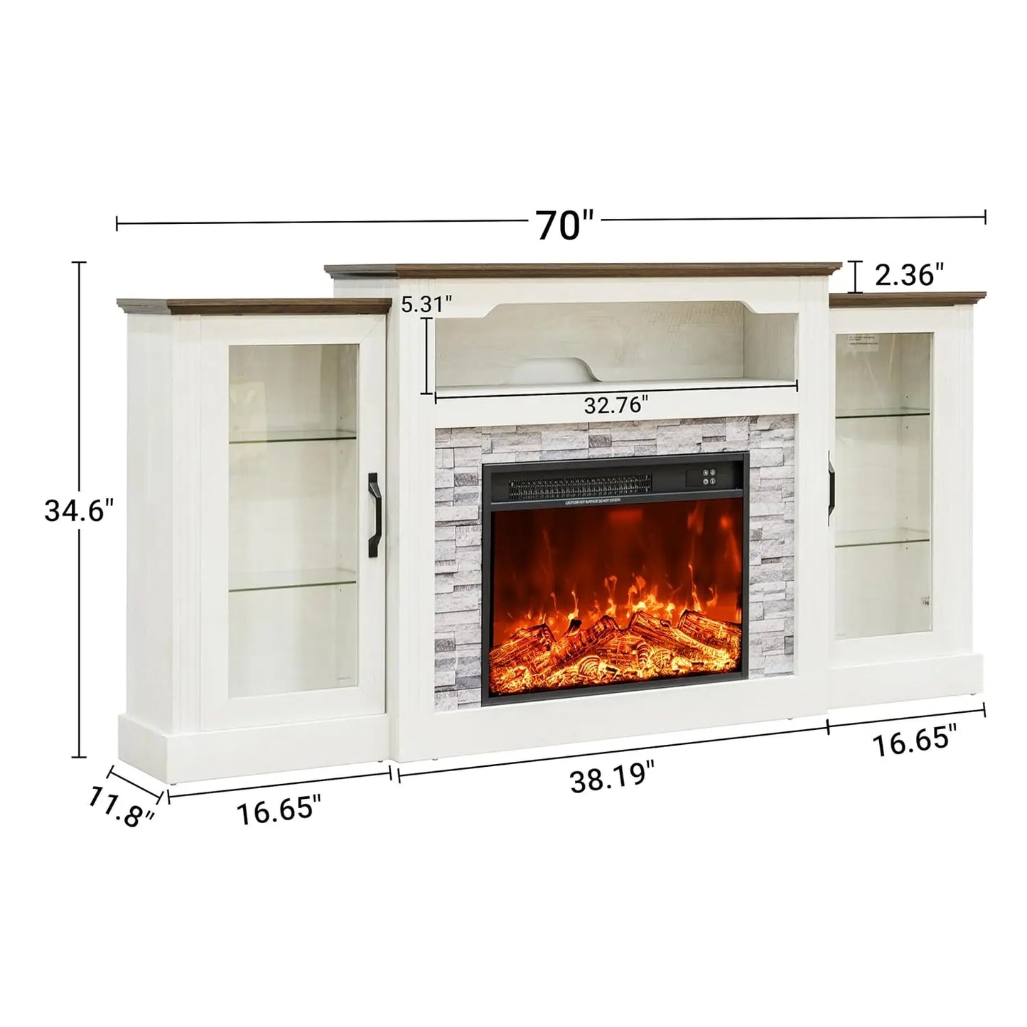 Electric Fireplace With Mantel TV Stand Farmhouse Style Entertainment Console