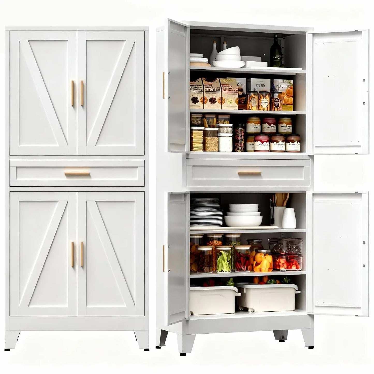 Farmhouse Storage Kitchen Pantry Cabinet 4 Barn Doors And Adjustable Shelves