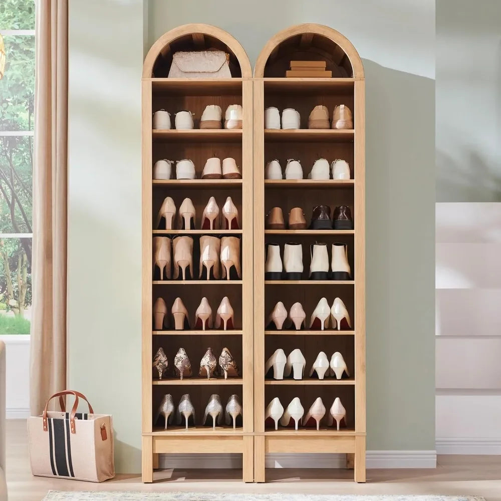 71" Tall Arched Shoe Storage Cabinet, 8 Tiers Holds 16 Pairs, Adjustable Shelves for Entryway Hallway Living Room