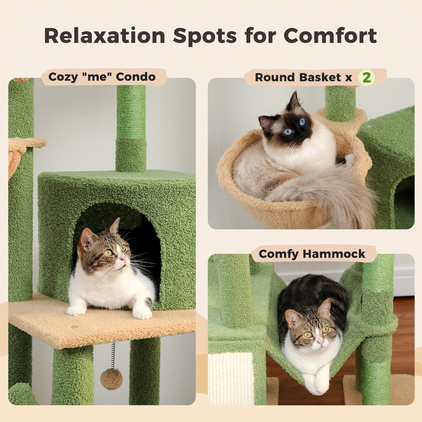 PAWZ Road Cactus Cat Tree Floor To Ceiling Tiers Hammocks