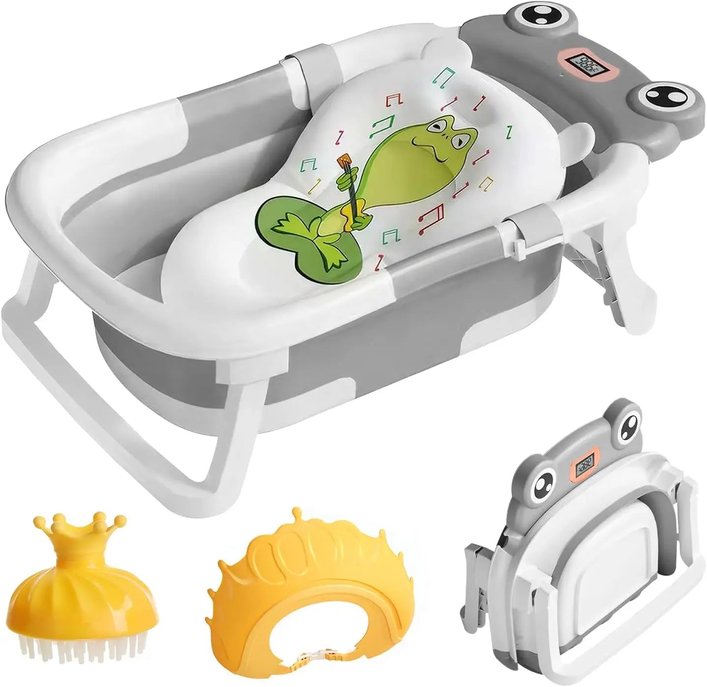 Foldable Baby Bath Tub With Cushion Thermometer For Newborns