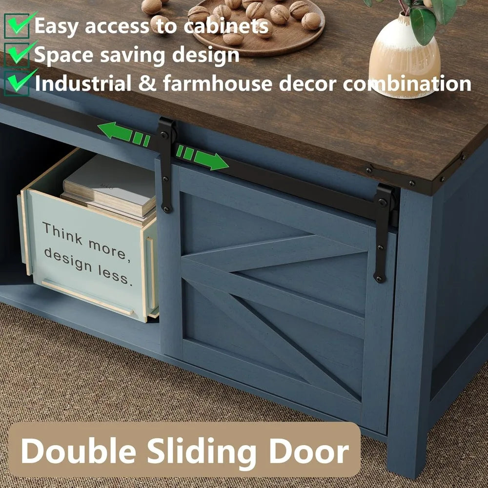 Farmhouse Style Sliding Barn Door Coffee Table Height Adjustable Customizable