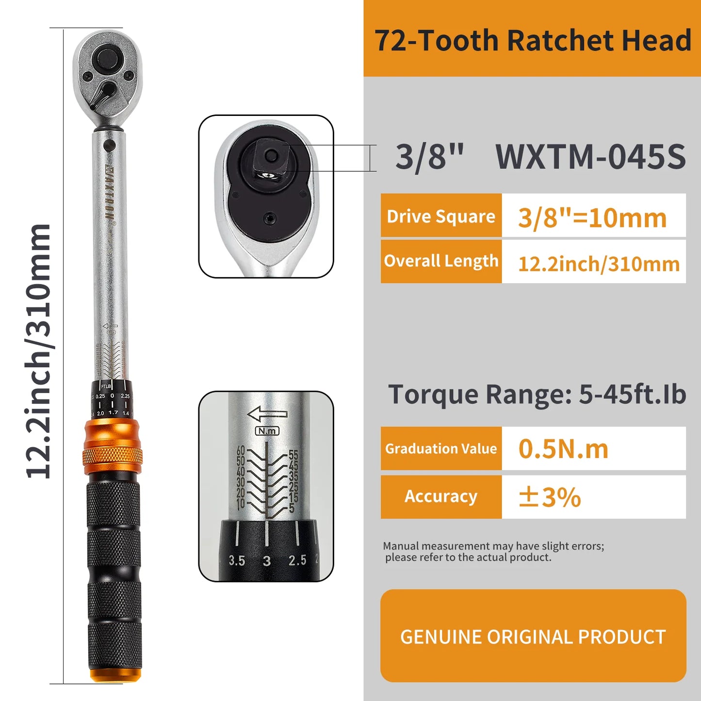 WAXTRON Torque Wrench 1-220 Nm High Precision 3 Drive Sizes