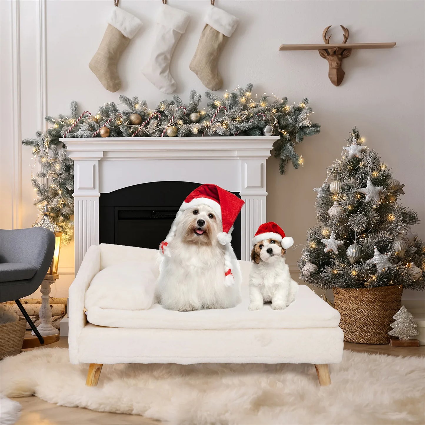 BINGOPAW Elevated Pet Bed Nordic Stool Sofa With Wood Legs