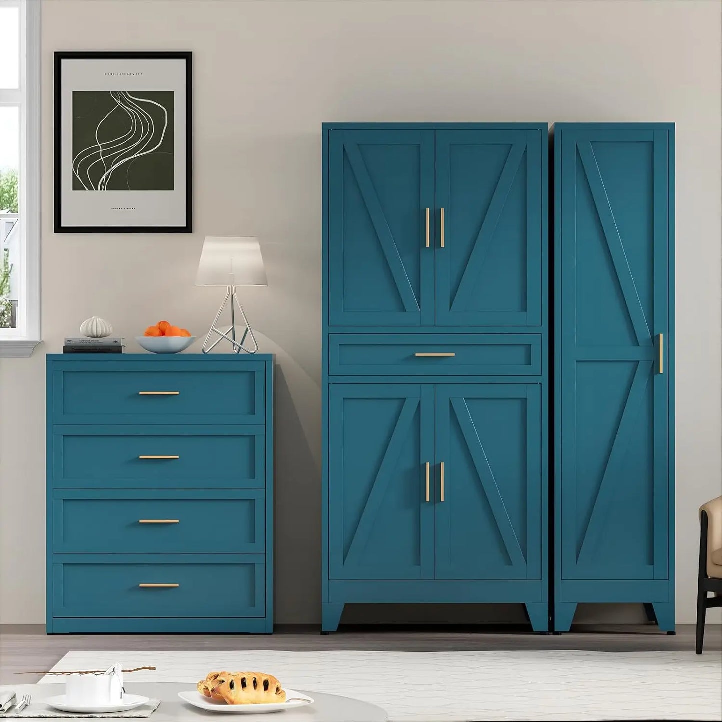 Farmhouse Storage Kitchen Pantry Cabinet 4 Barn Doors And Adjustable Shelves