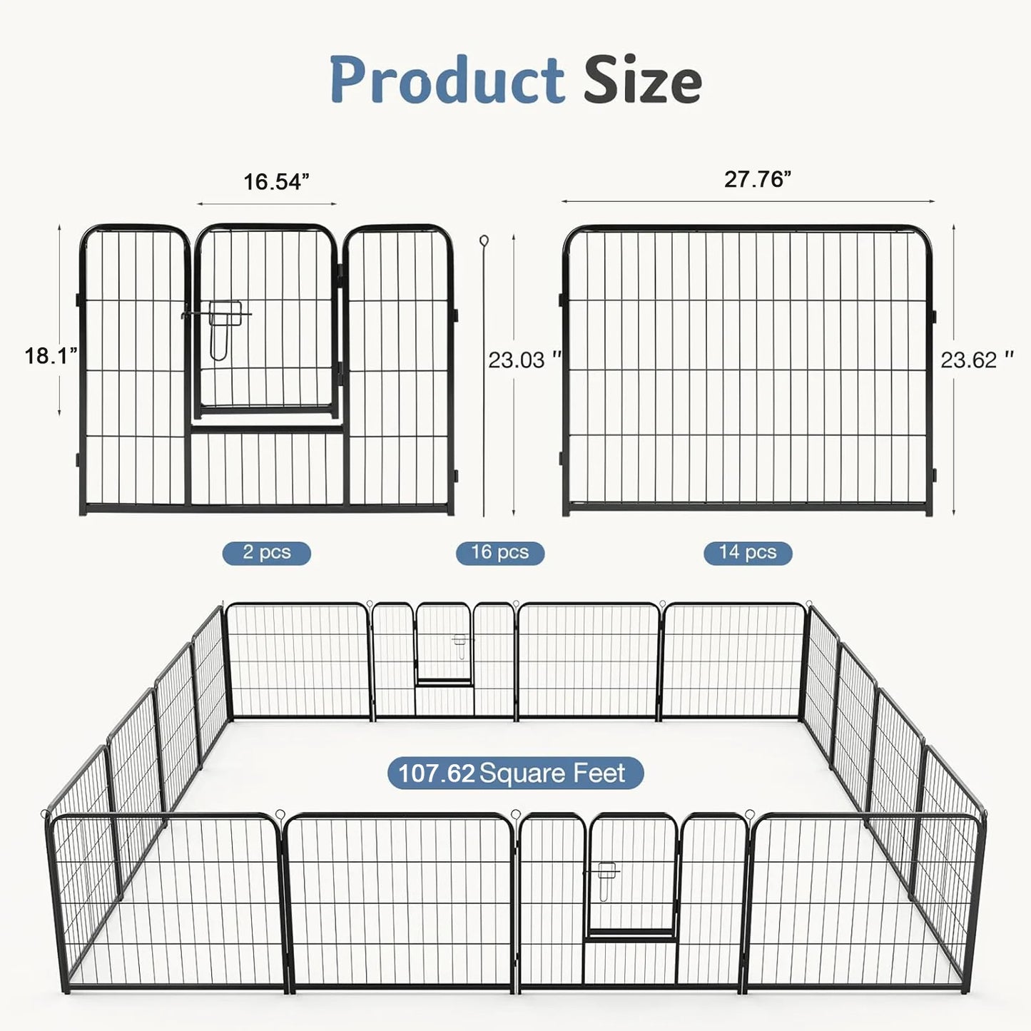 JHK Foldable Dog Playpen Metal Fence For Indoor Outdoor Use