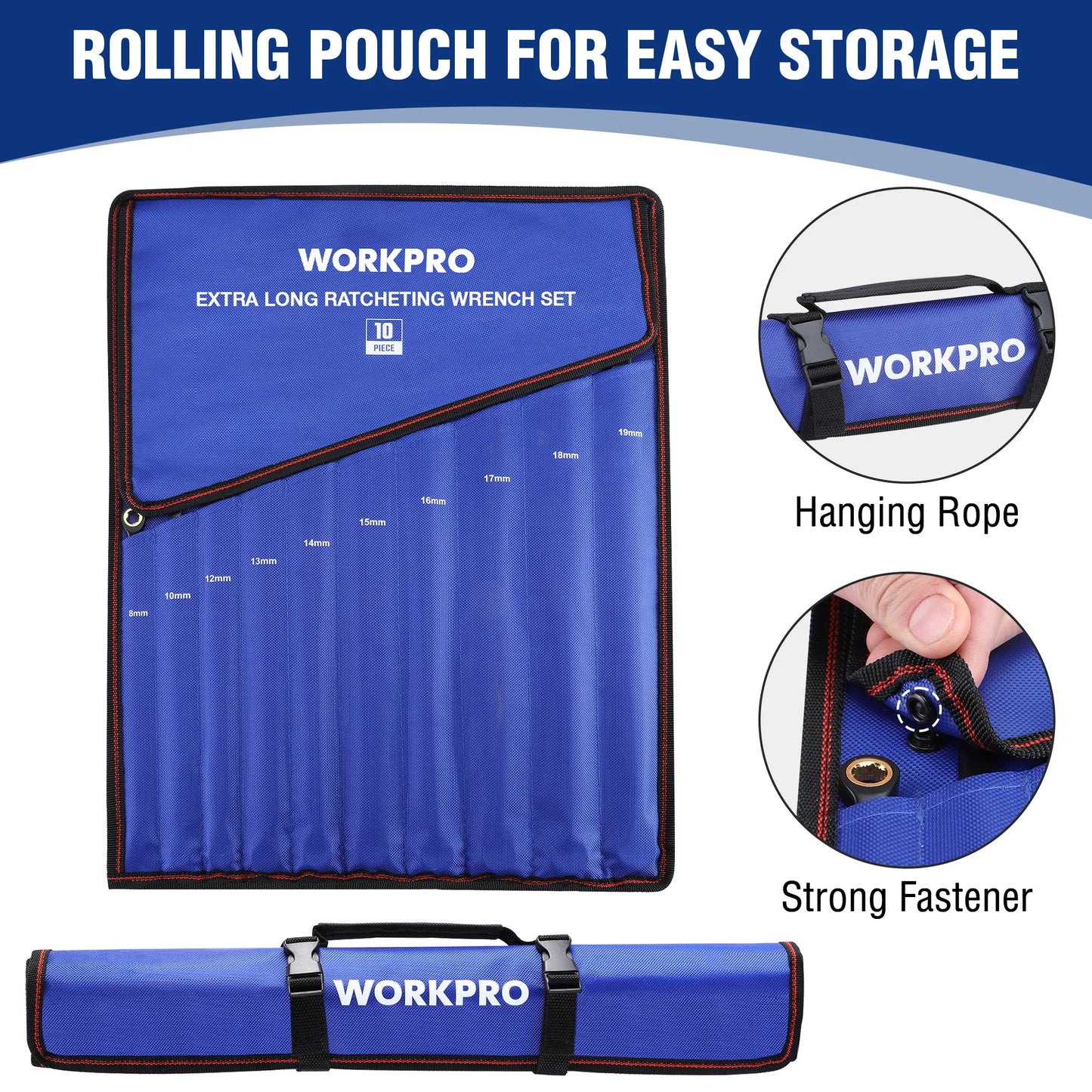 WORKPRO Extra Long Ratcheting Wrench Set CrV Steel
