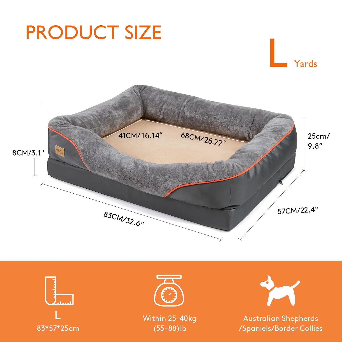 BINGOPAW Waterproof Orthopedic Memory Foam Dog Bed With Bolstered Sides