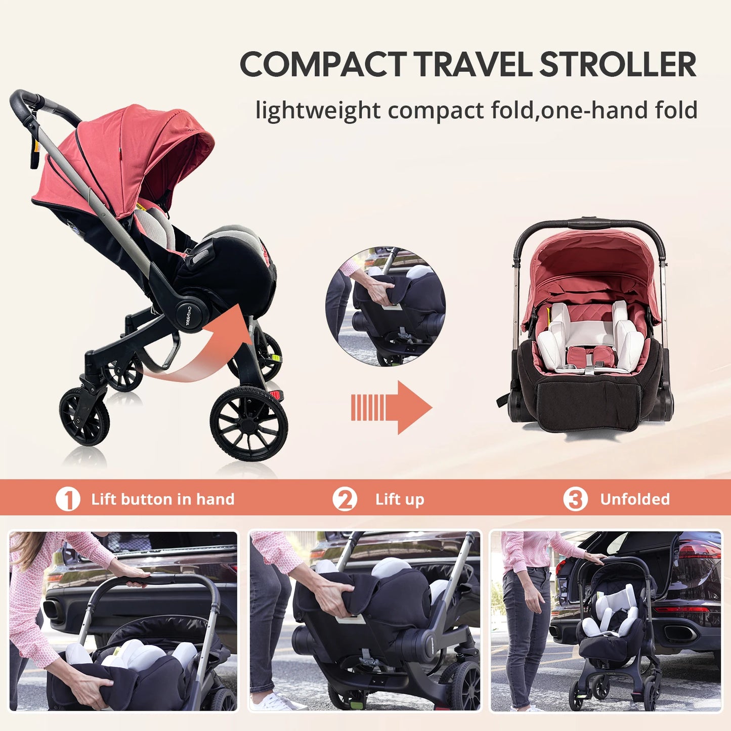 Multi-functional baby stroller, Foldable newborn stroller, Outdoor handcart, Adjustable backrest, Bidirectional push high view