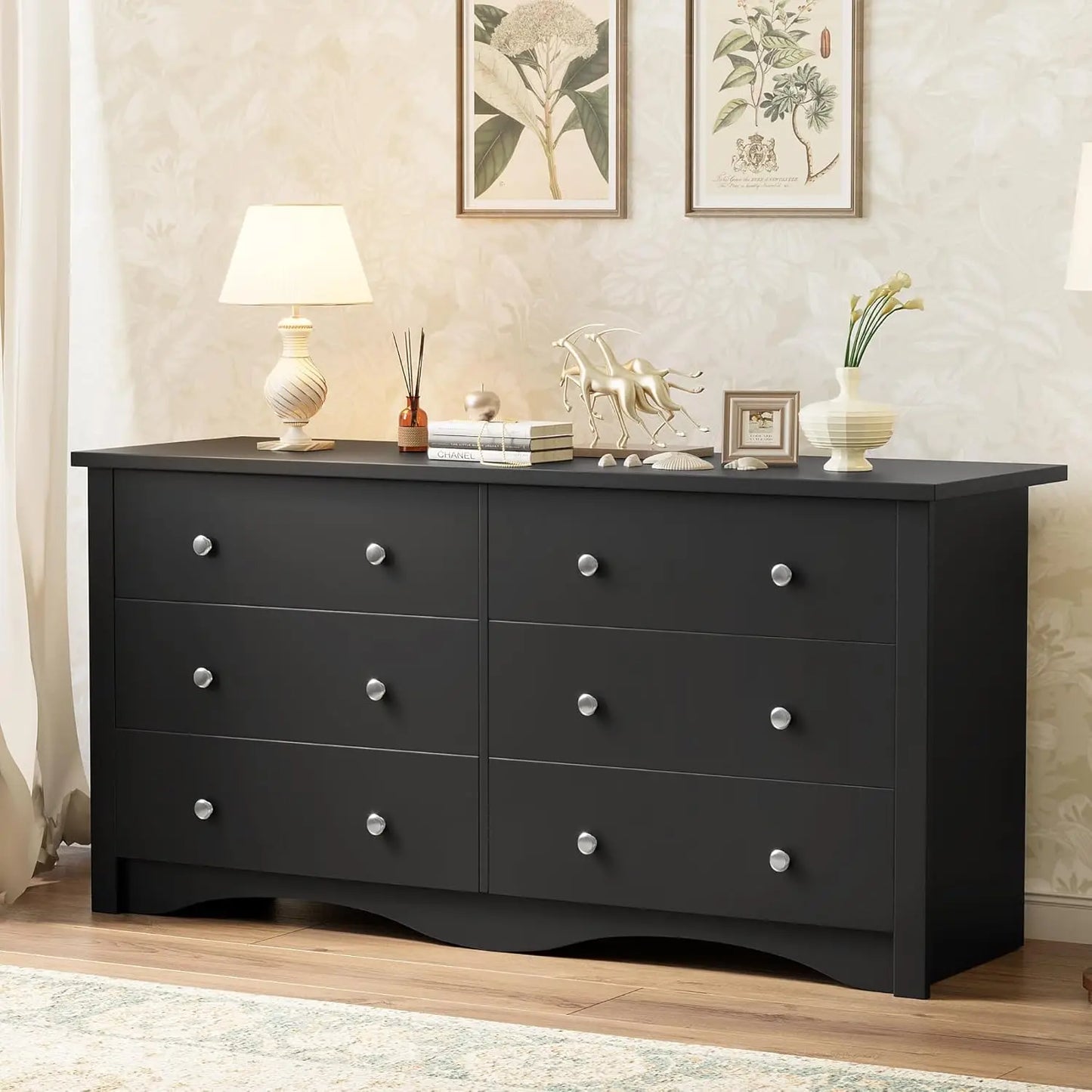 Black Dresser for Bedroom,6 Drawer Dressers, Storage Chest of Drawers for Hallway,Living Room, Entryway, Customized