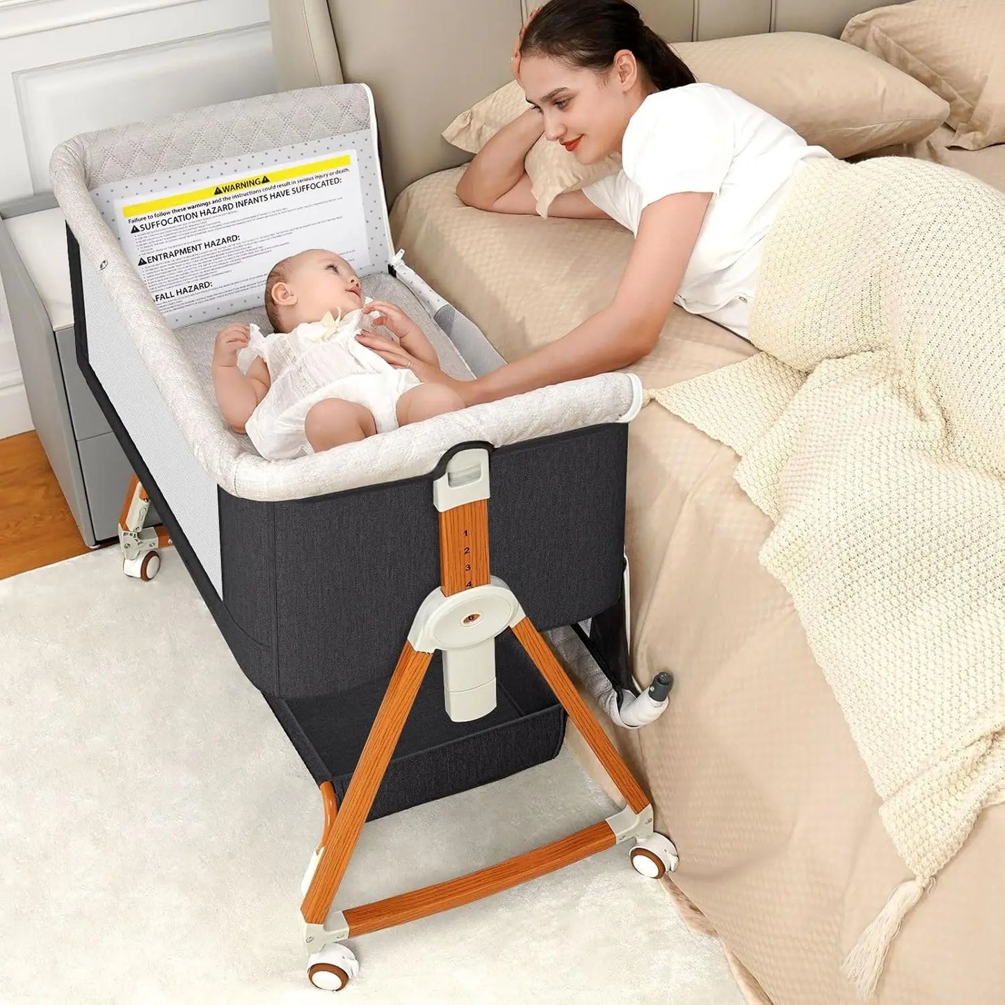 Baby Bassinet Bedside Sleeper 3 In 1 With Wheels Portable