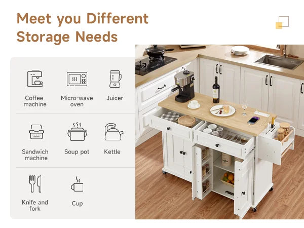 Mobile Kitchen Island Cart With Drop Leaf Outlet Spice Rack