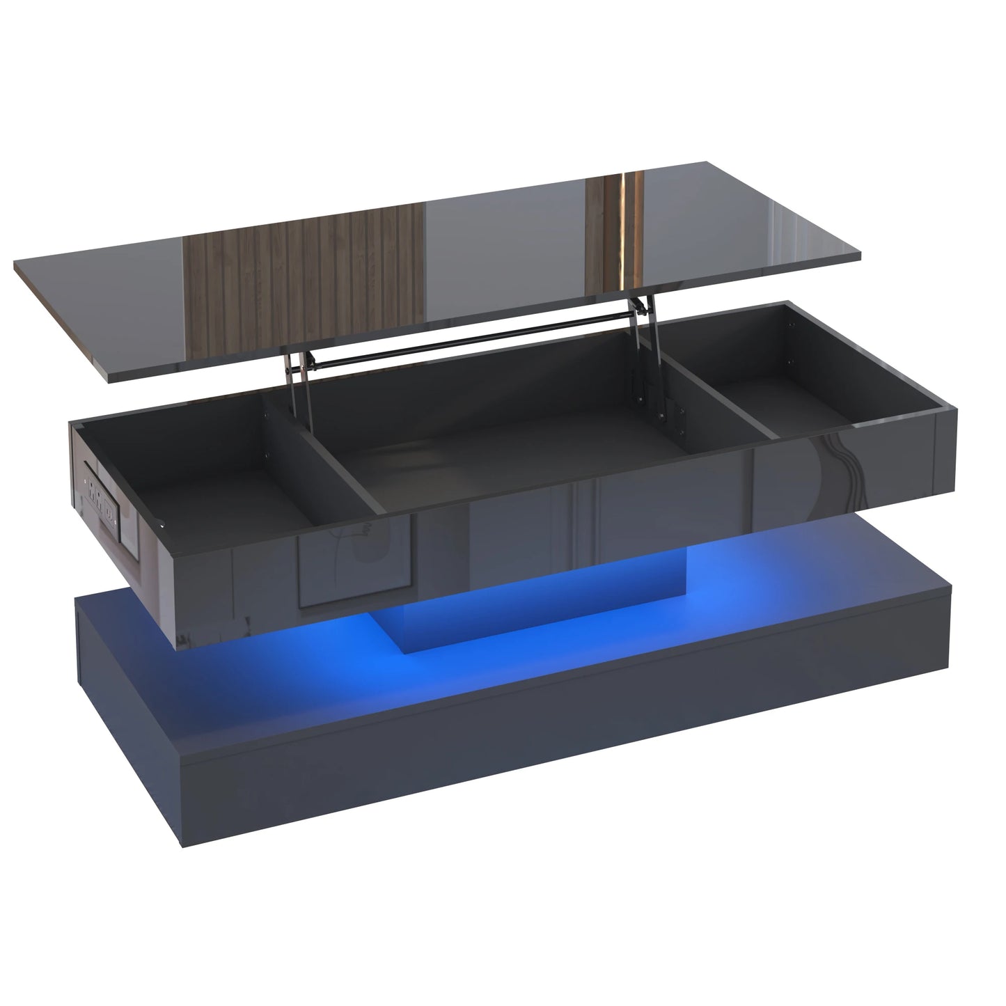 QiaoShiRen High Glossy LED Coffee Tables With Open Display Shelf