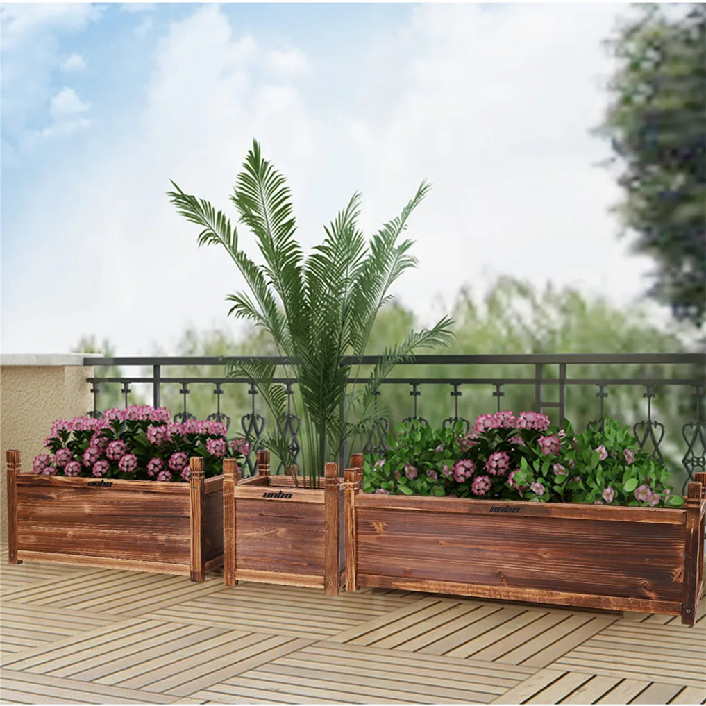 Wooden Raised Flower Bed Planter Box For Indoor Outdoor Gardening