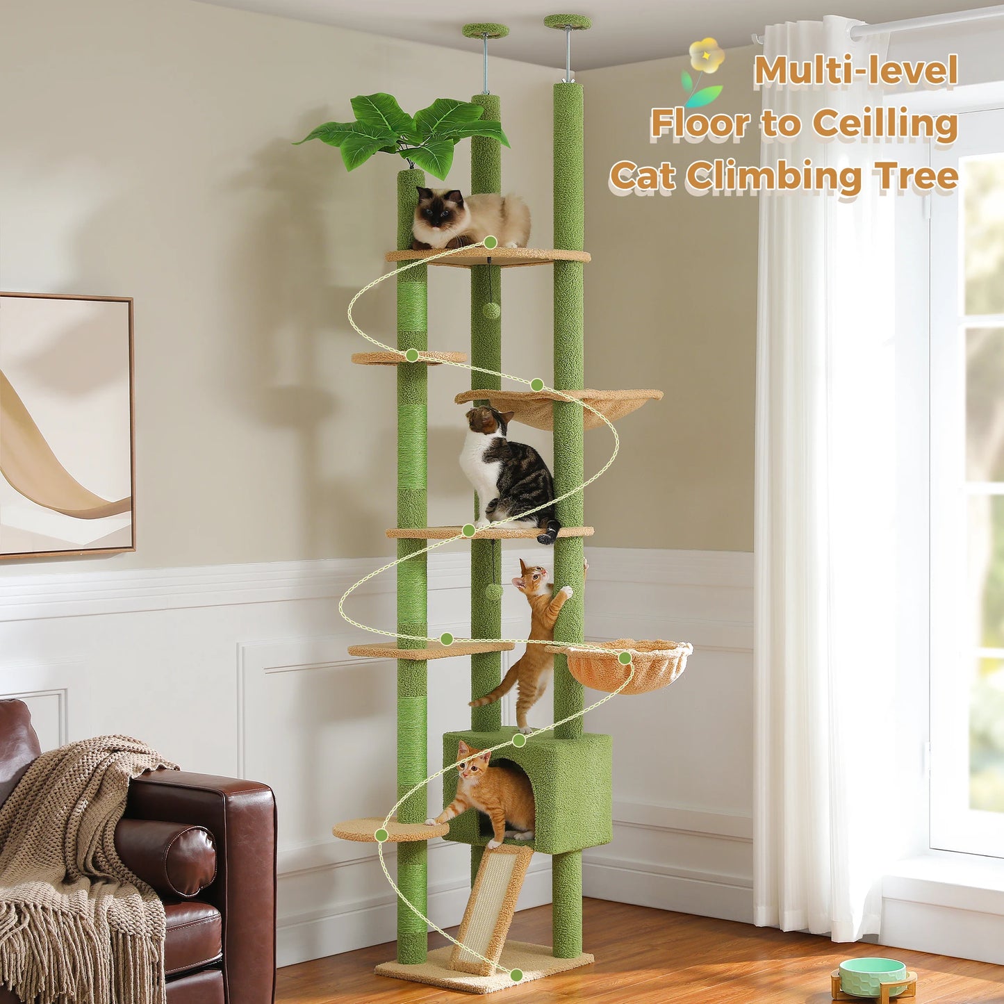 PETEPELA Cactus Cat Tree Floor to Ceiling Cat Tower