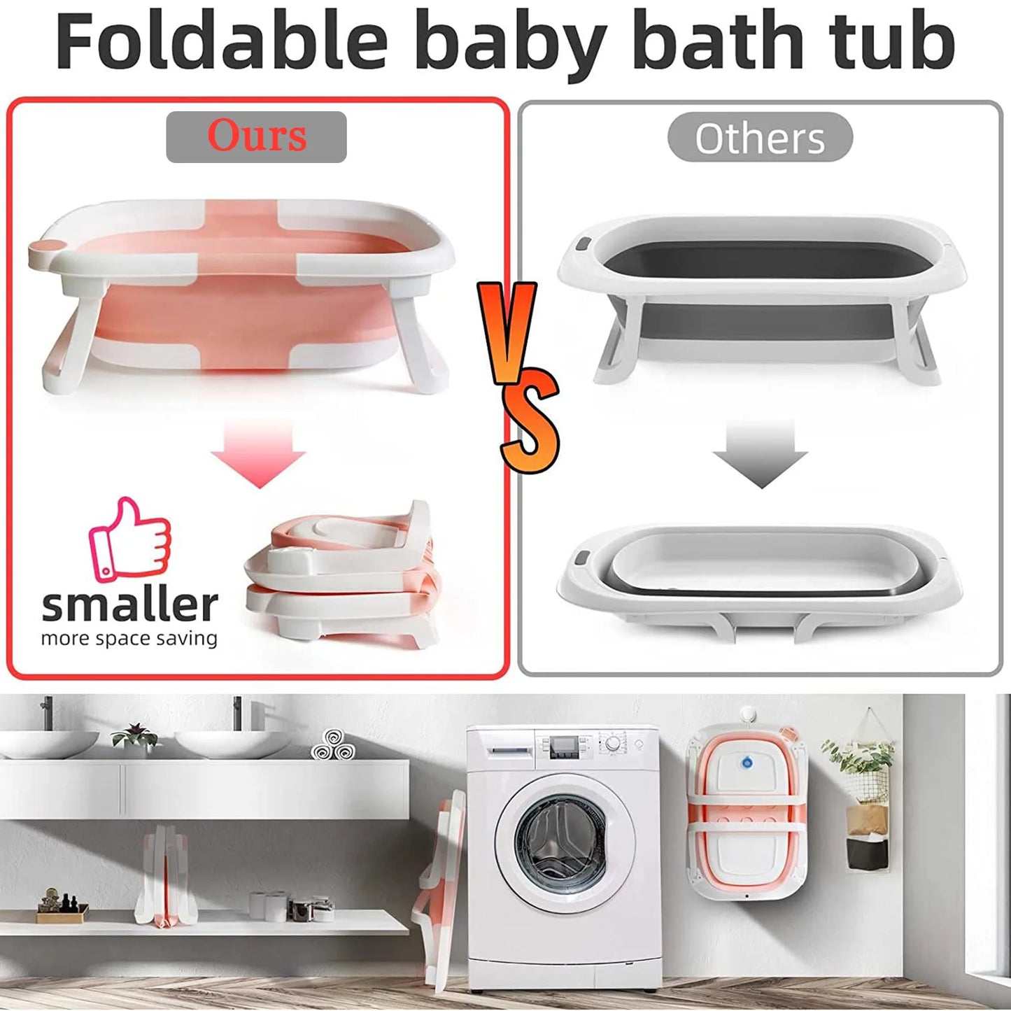 Foldable Baby Bath Tub With Non Slip Cushion And Thermometer