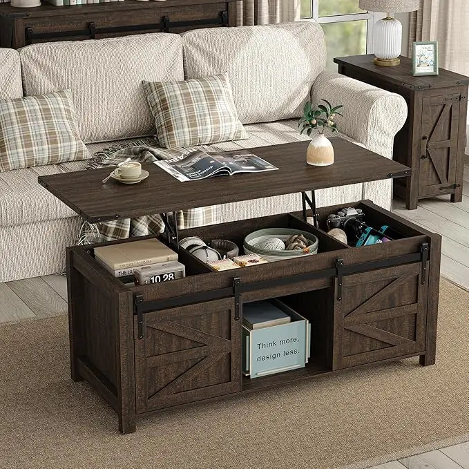 Farmhouse Style Sliding Barn Door Coffee Table Height Adjustable Customizable