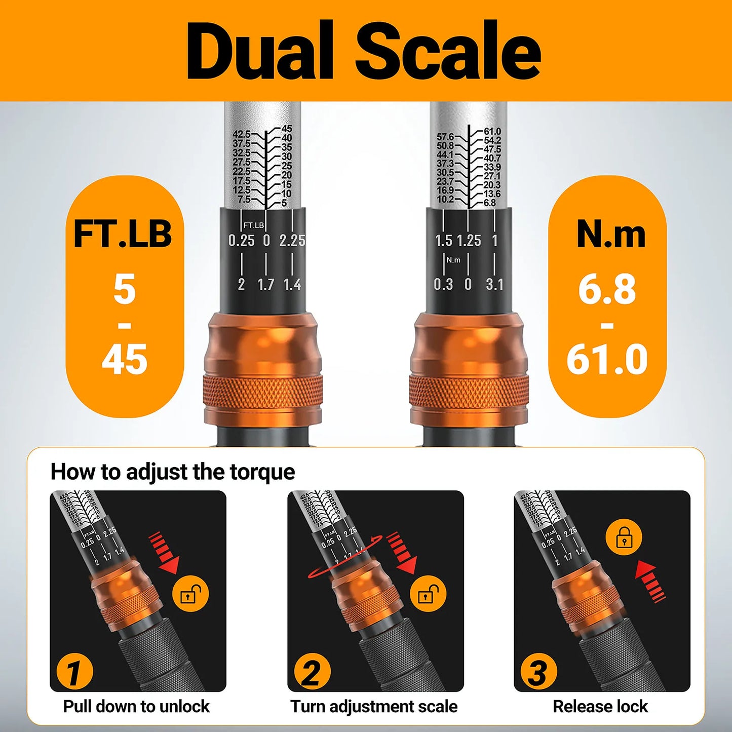 WAXTRON Torque Wrench 1-220 Nm High Precision 3 Drive Sizes
