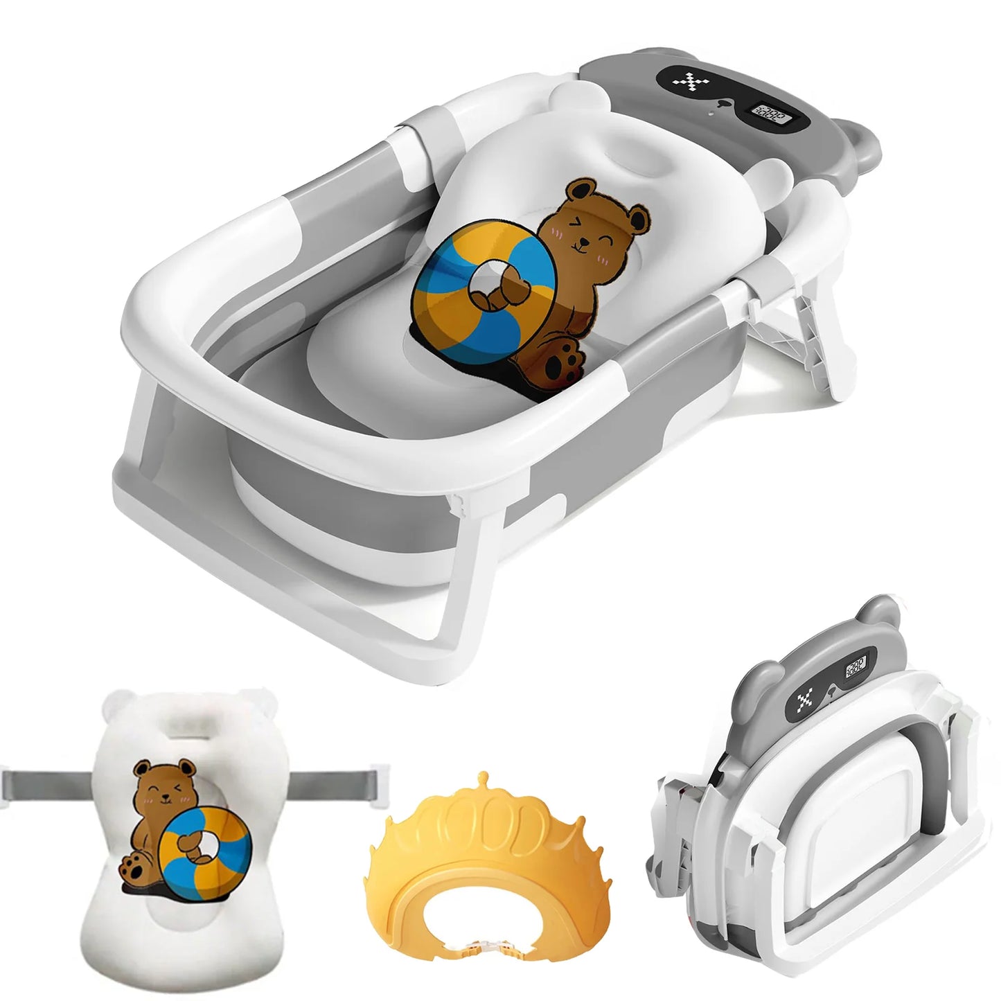 Foldable Baby Bath Tub With Cushion Thermometer For Newborns