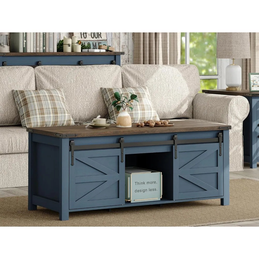 Farmhouse Style Sliding Barn Door Coffee Table Height Adjustable Customizable