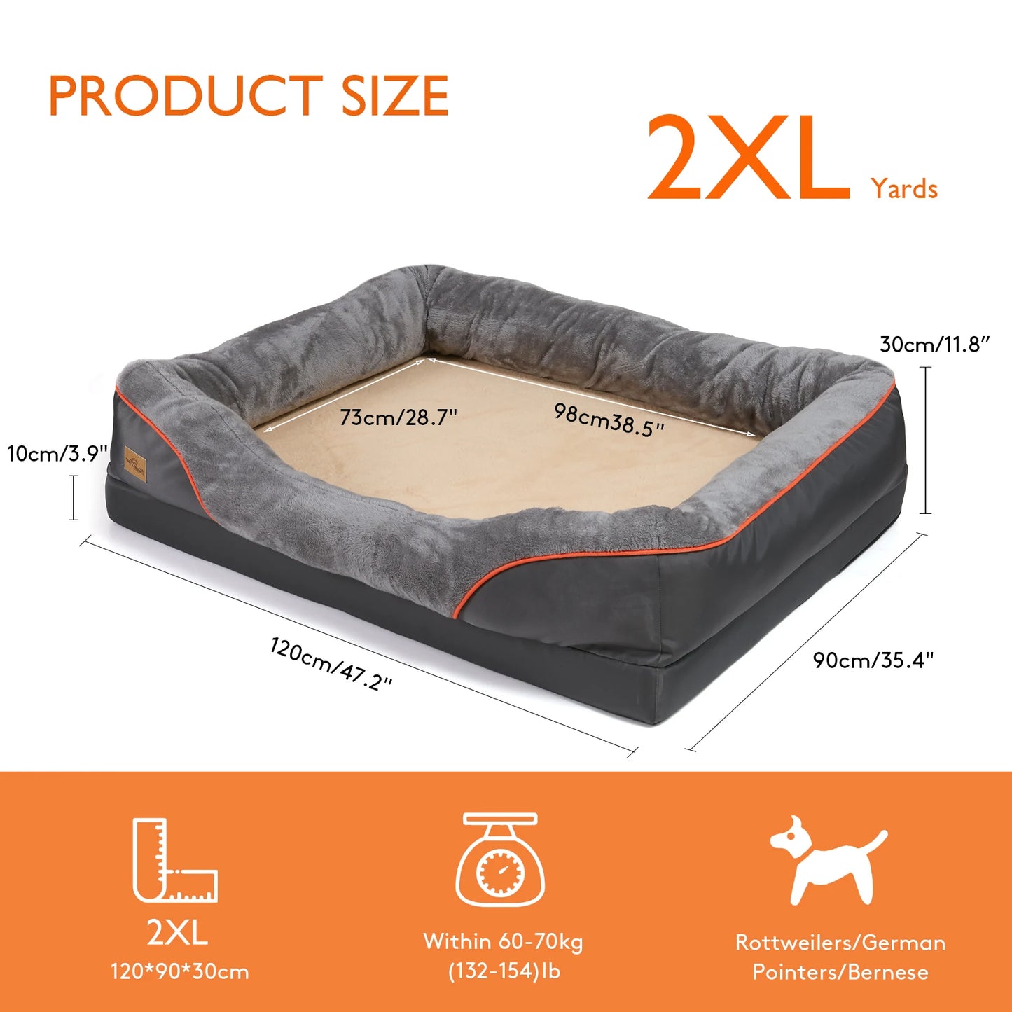 BINGOPAW Waterproof Orthopedic Memory Foam Dog Bed With Bolstered Sides