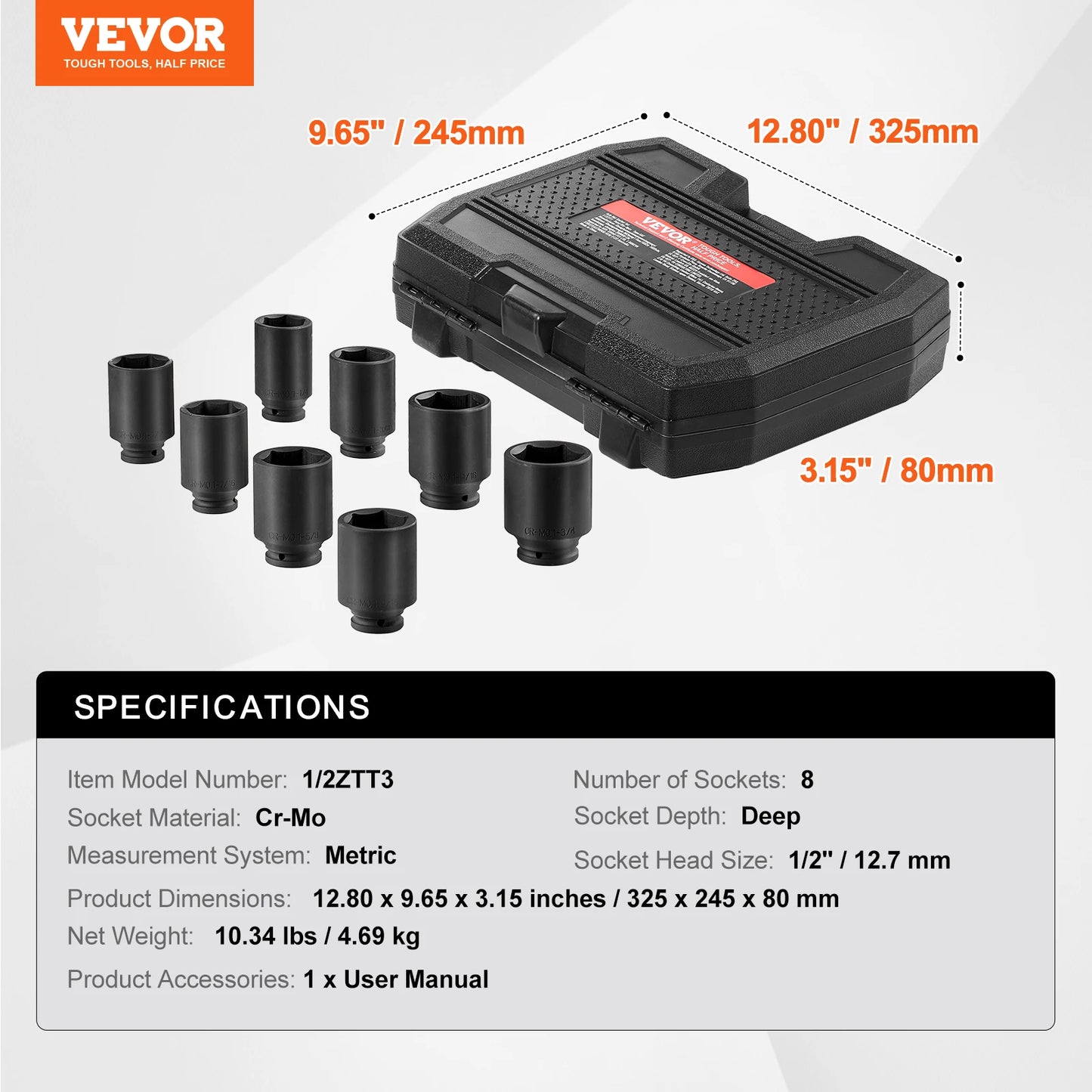 SucceBuy Axle Nut Socket Set 8 Piece 12 Point Metric