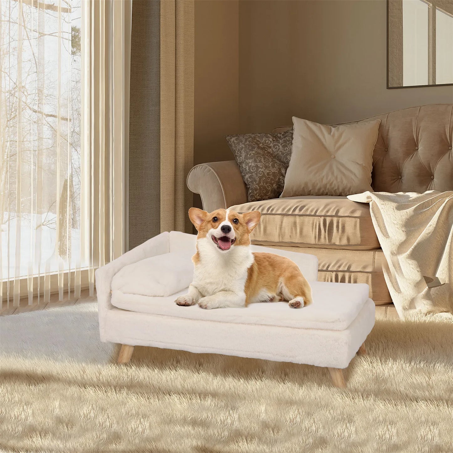 BINGOPAW Elevated Pet Bed Nordic Stool Sofa With Wood Legs