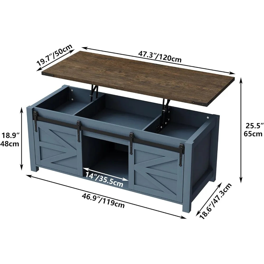 Farmhouse Style Sliding Barn Door Coffee Table Height Adjustable Customizable