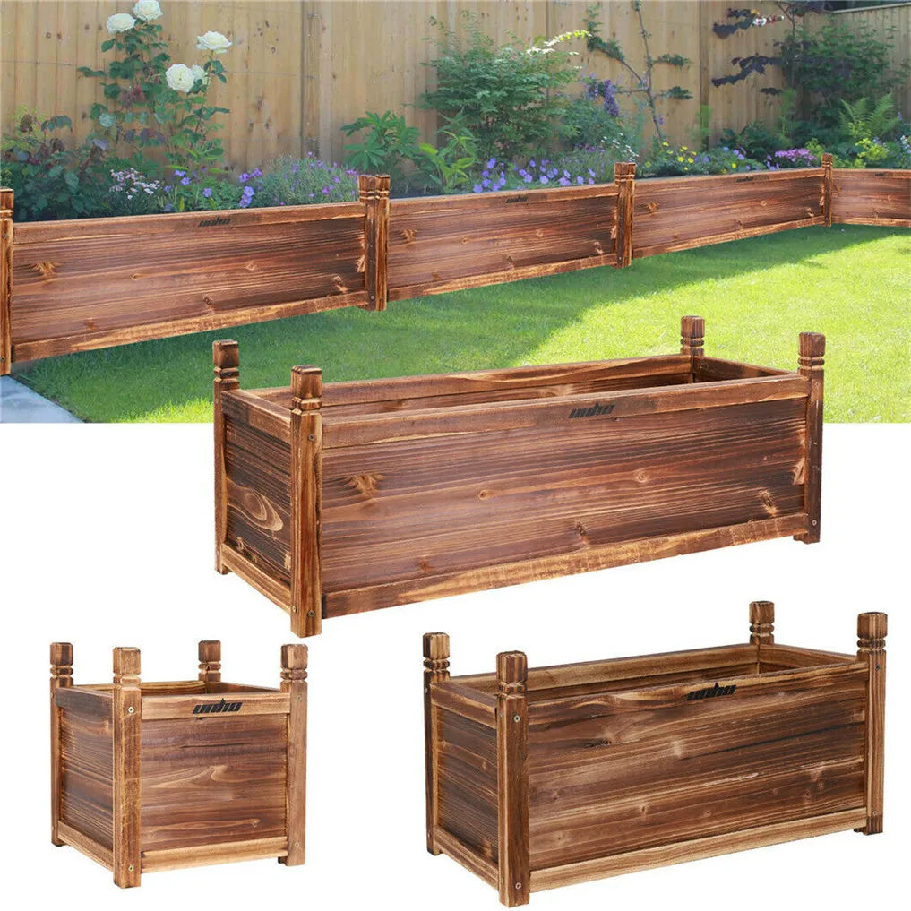 Wooden Raised Flower Bed Planter Box For Indoor Outdoor Gardening