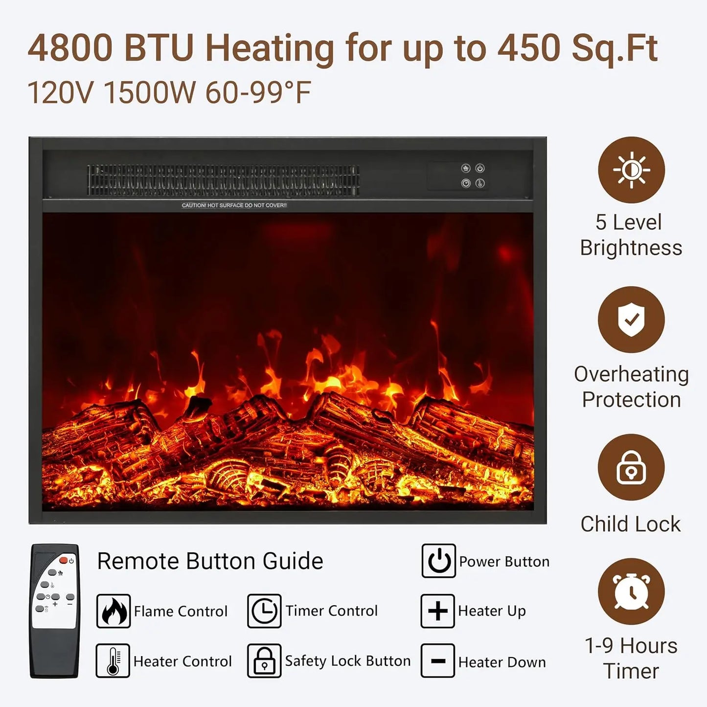 Electric Fireplace With Mantel TV Stand Farmhouse Style Entertainment Console