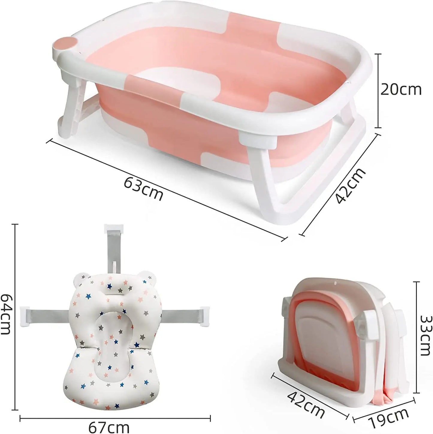Foldable Baby Bath Tub With Non Slip Cushion And Thermometer