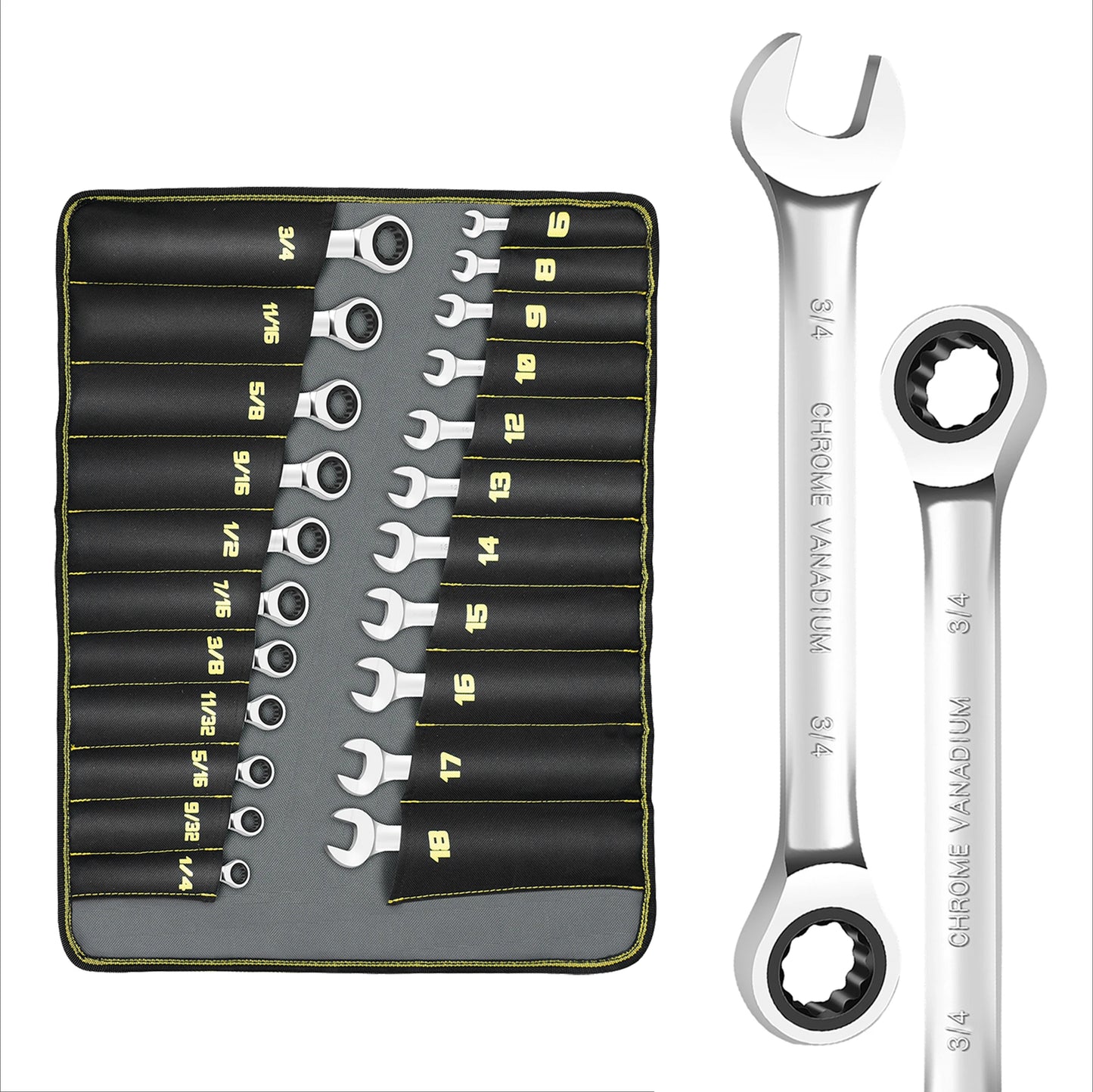 Ratcheting Wrench Set 22 Pieces SAE And Metric Wrenches