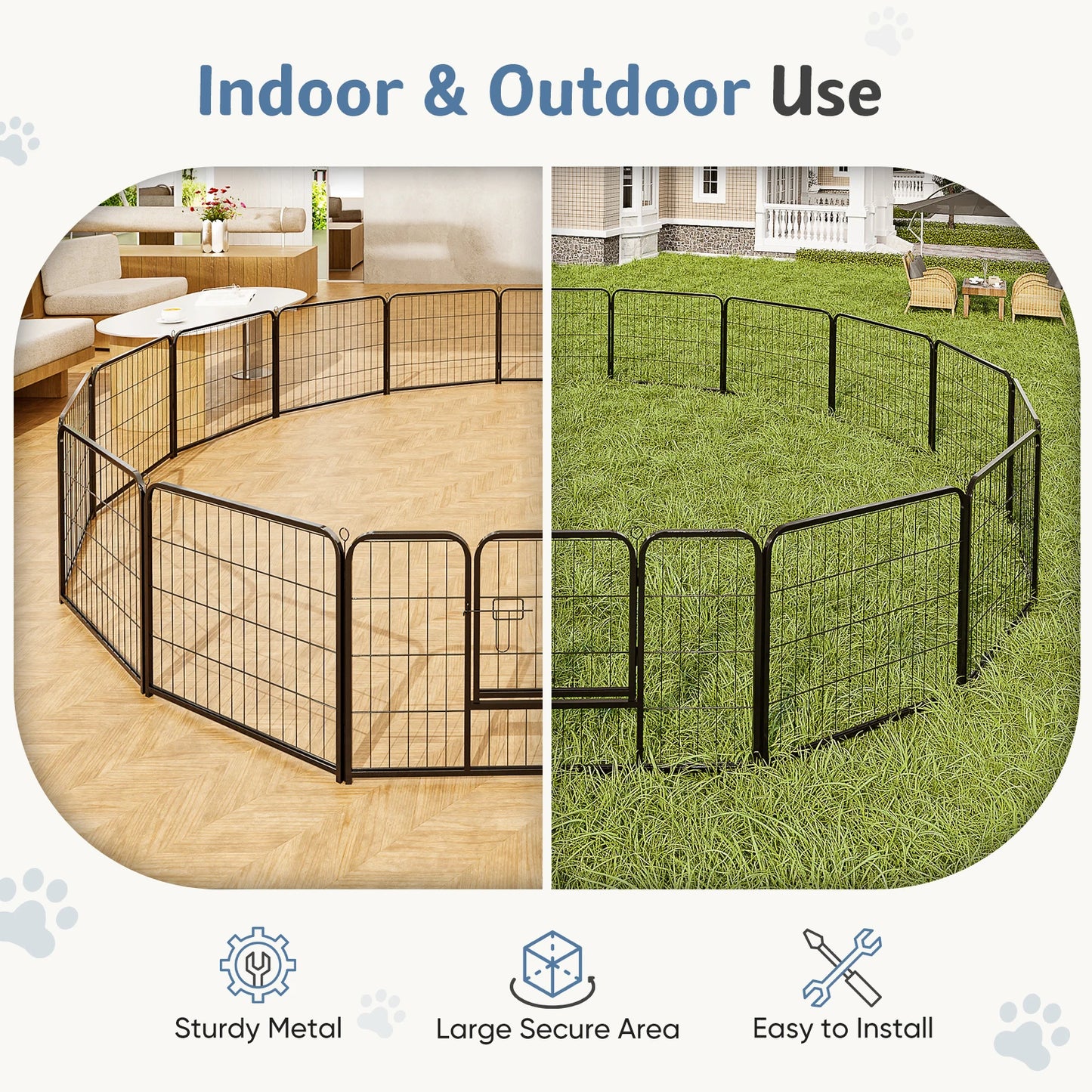 JHK Foldable Dog Playpen Metal Fence For Indoor Outdoor Use
