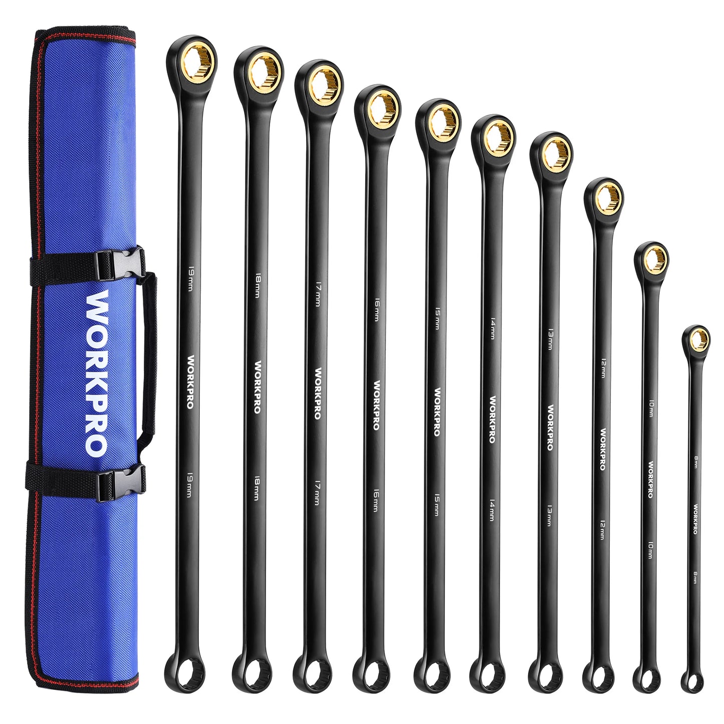 WORKPRO Extra Long Ratcheting Wrench Set CrV Steel